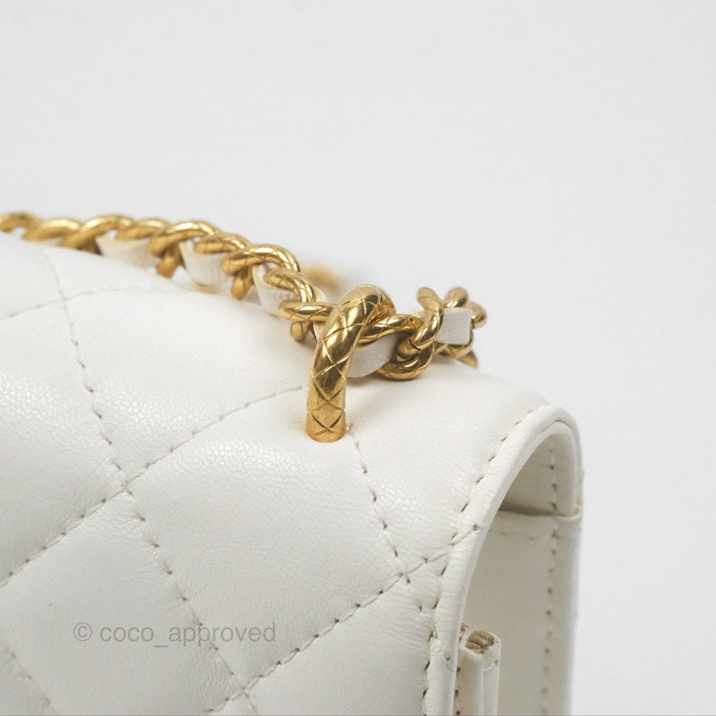 Chanel Dynasty Phone Holder with Chain White Ivory Lambskin Aged Gold Hardware