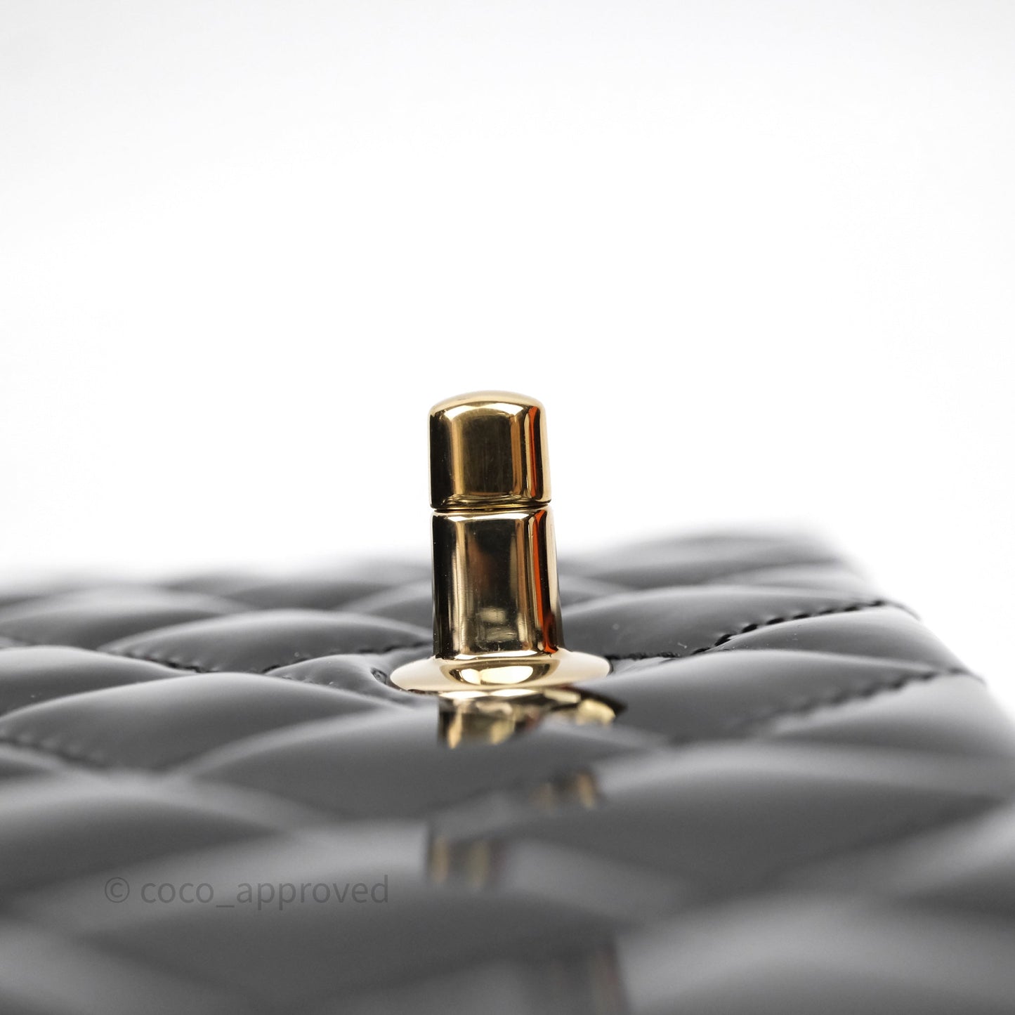 Chanel Top Handle Mini Rectangular Flap Black Patent Gold Hardware