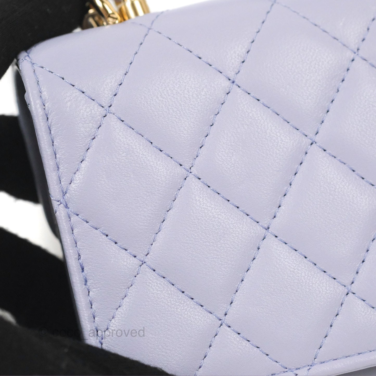 Chanel Mini Handle Flap Coin Purse With Chain Purple Lambskin Gold Hardware