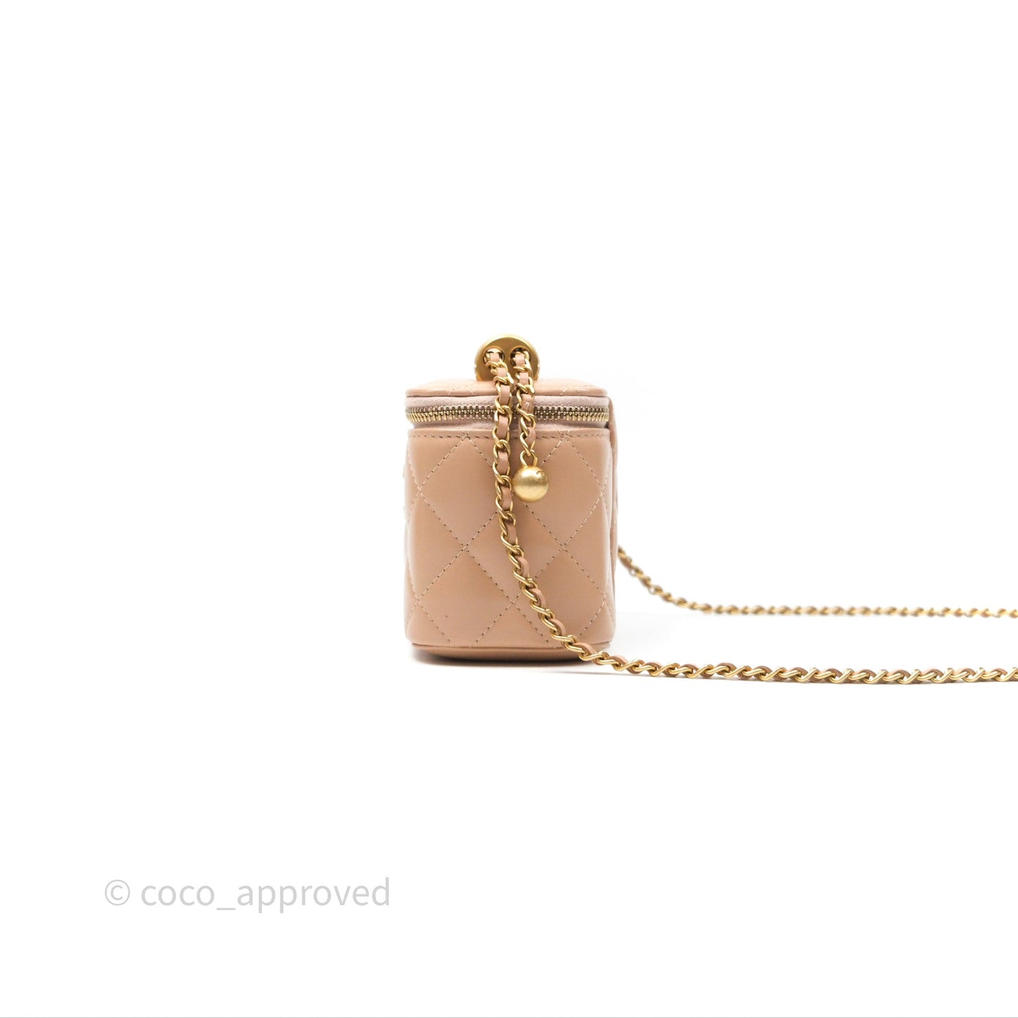 Chanel Quilted Mini Perfect Fit Vanity With Chain Beige Calfskin Aged Gold Hardware
