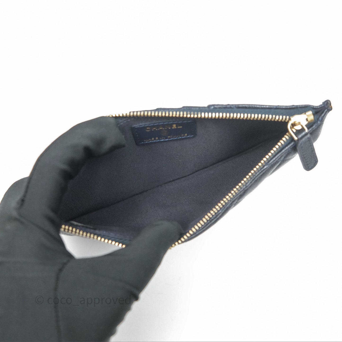 Chanel Classic Flat Navy Caviar Wallet Pouch Gold Hardware