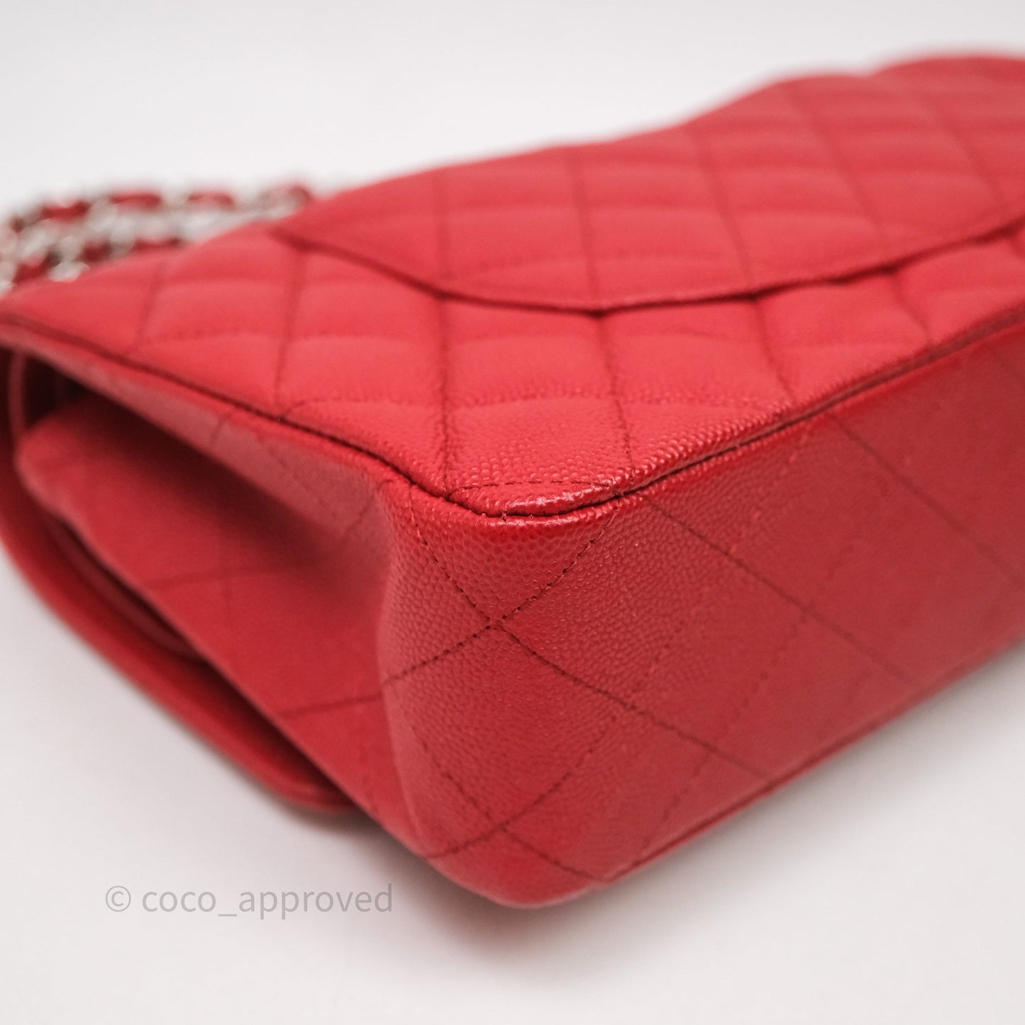Chanel Classic M/L Medium Flap Quilted Red Caviar Silver Hardware
