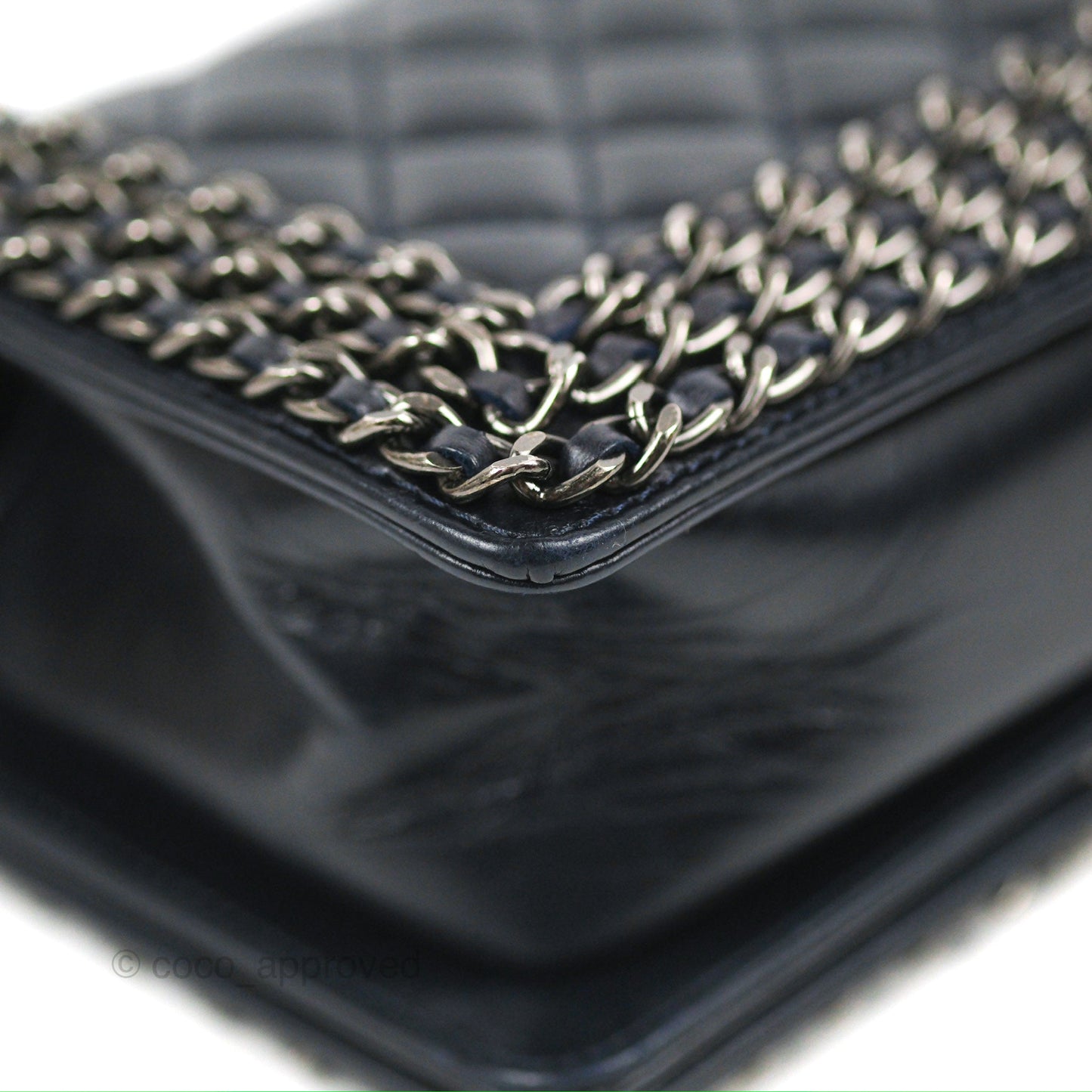 Chanel Small Chain Around Boy Dark Navy Glazed Calfskin Ruthenium Hardware