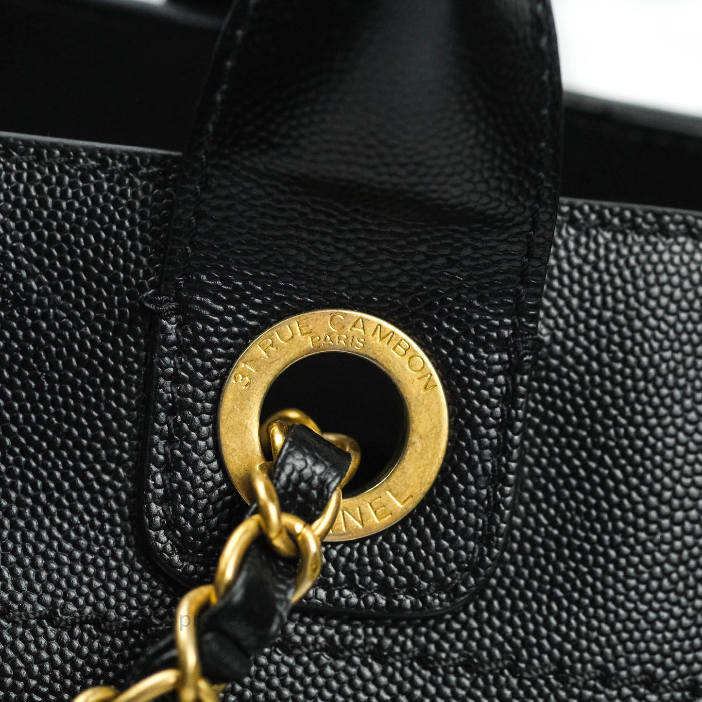 Chanel Studded Black Caviar Deauville Small Shopping Bag