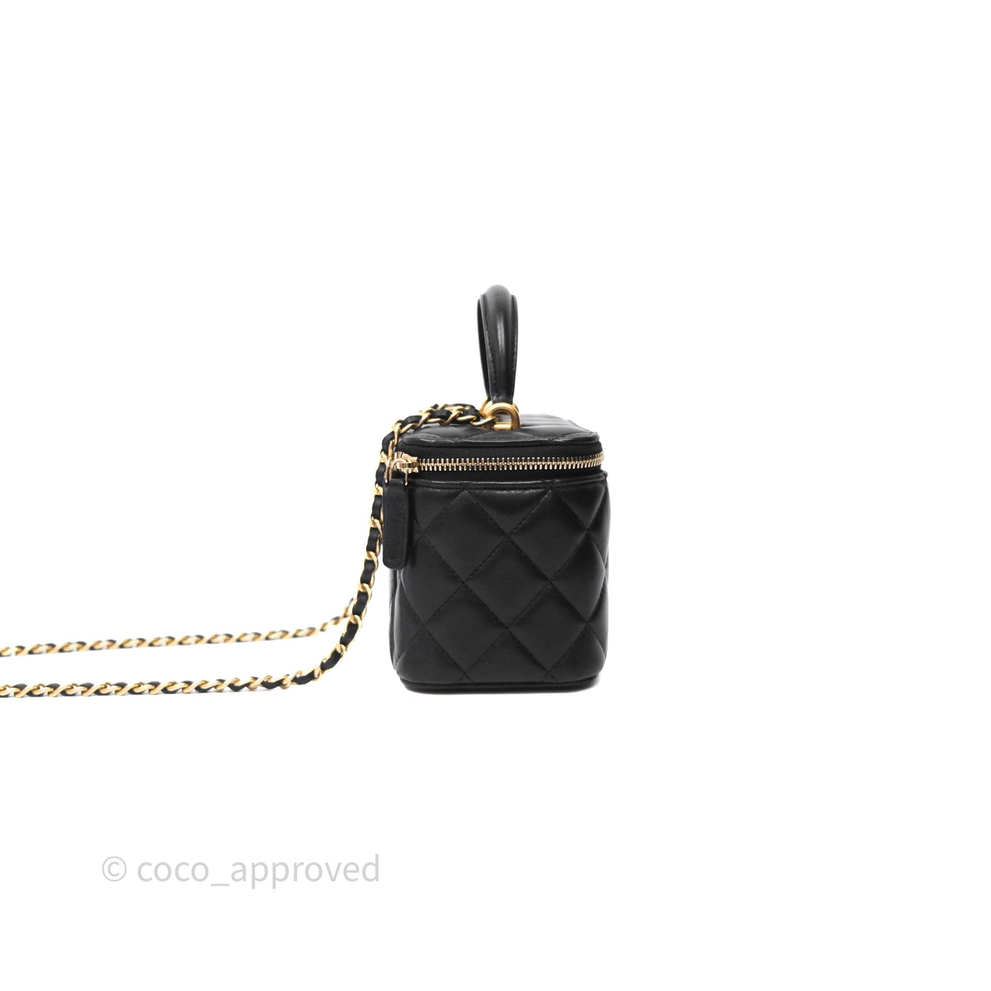 Chanel Top Handle Vanity Rectangular Black Lambskin Aged Gold Hardware