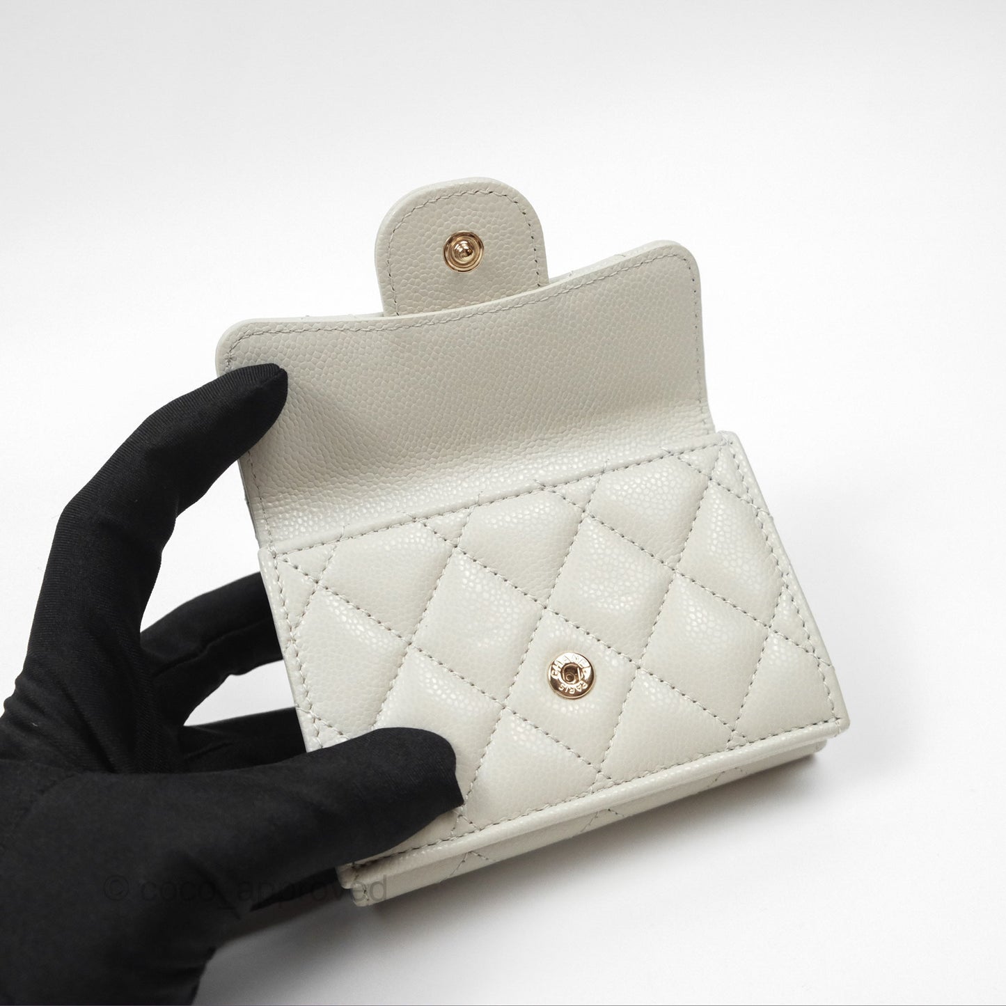 Chanel Quilted Classic Short Wallet Light Grey Caviar Gold Hardware