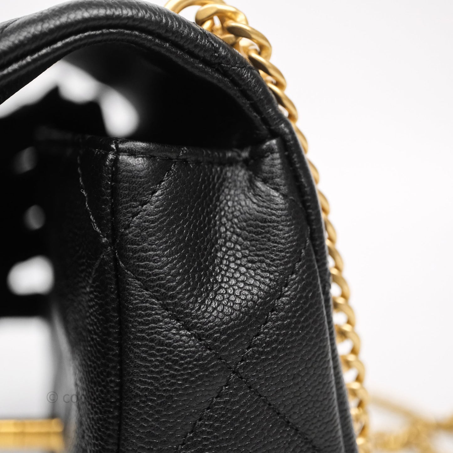 Chanel Mini Flap Bag Heart Adjustable Chain Black Caviar Aged Gold Hardware