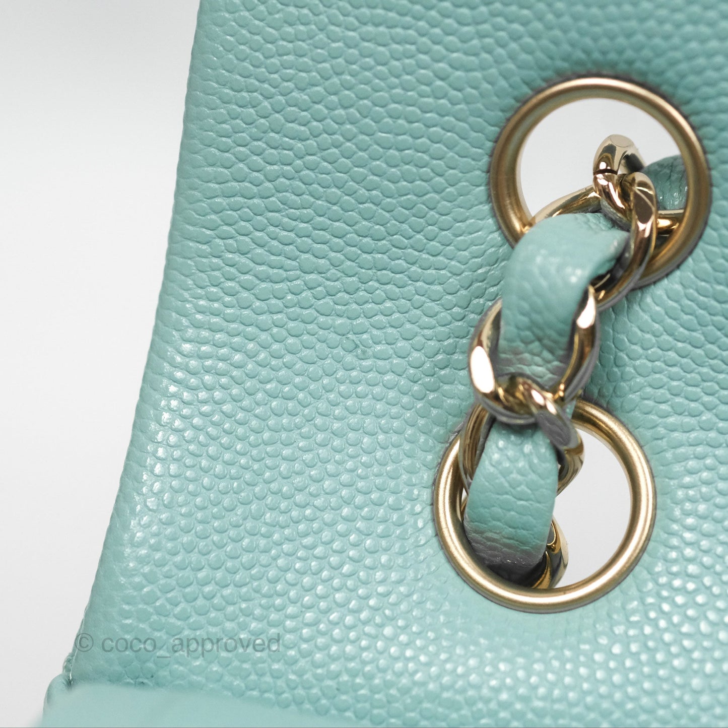 Chanel Small Classic Quilted Flap Tiffany Green Caviar Gold Hardware