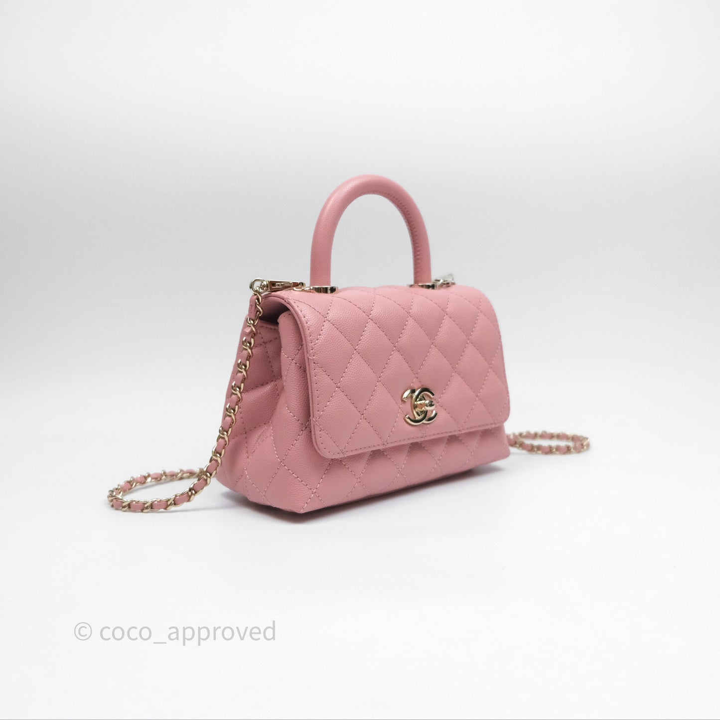 Chanel Mini Coco Handle Quilted Pink Caviar Gold Hardware