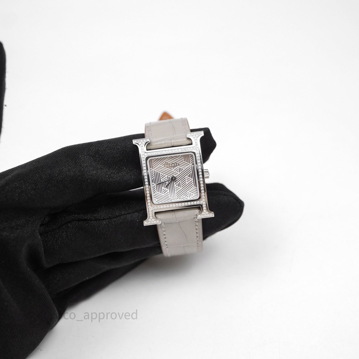 Hermès Heure H Watch Diamond Grey Alligator Palladium Hardware