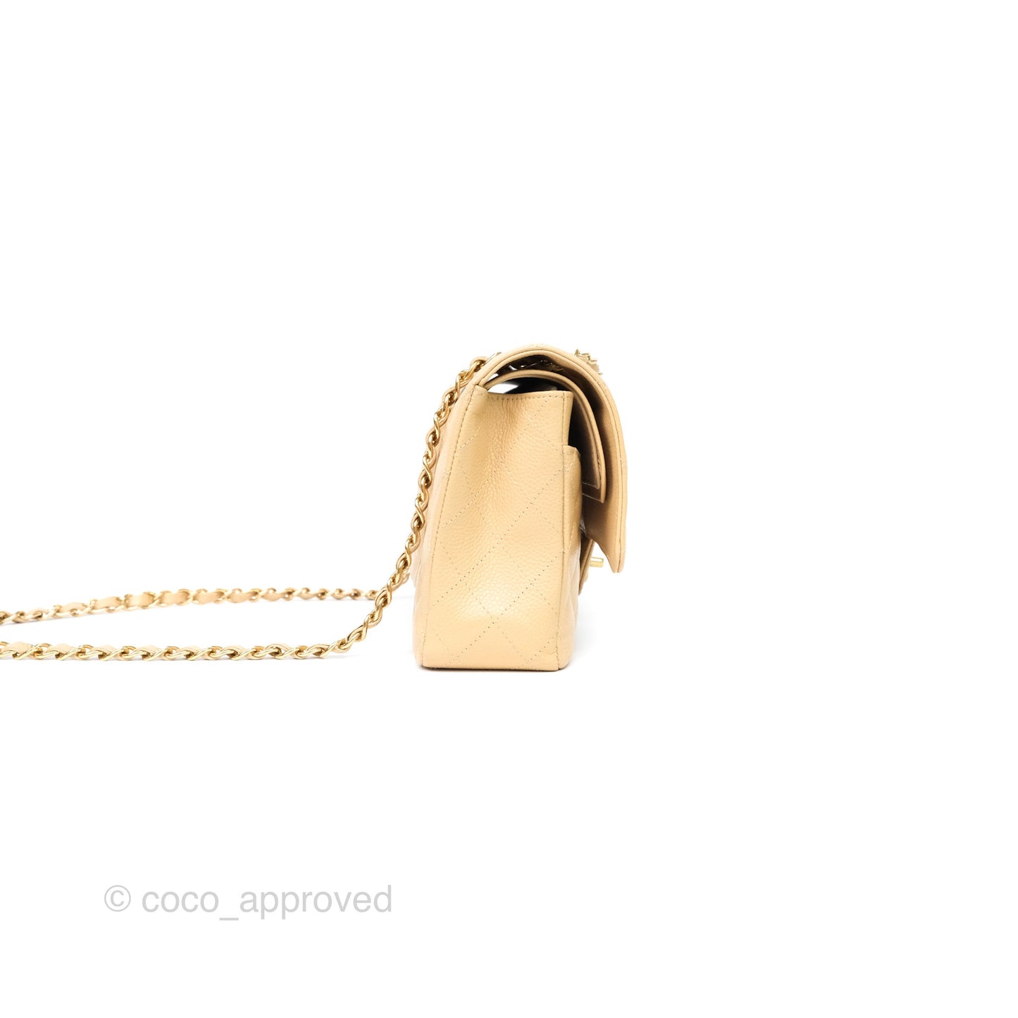 Chanel M/L Medium Classic Flap Quilted Beige Caviar Gold Hardware