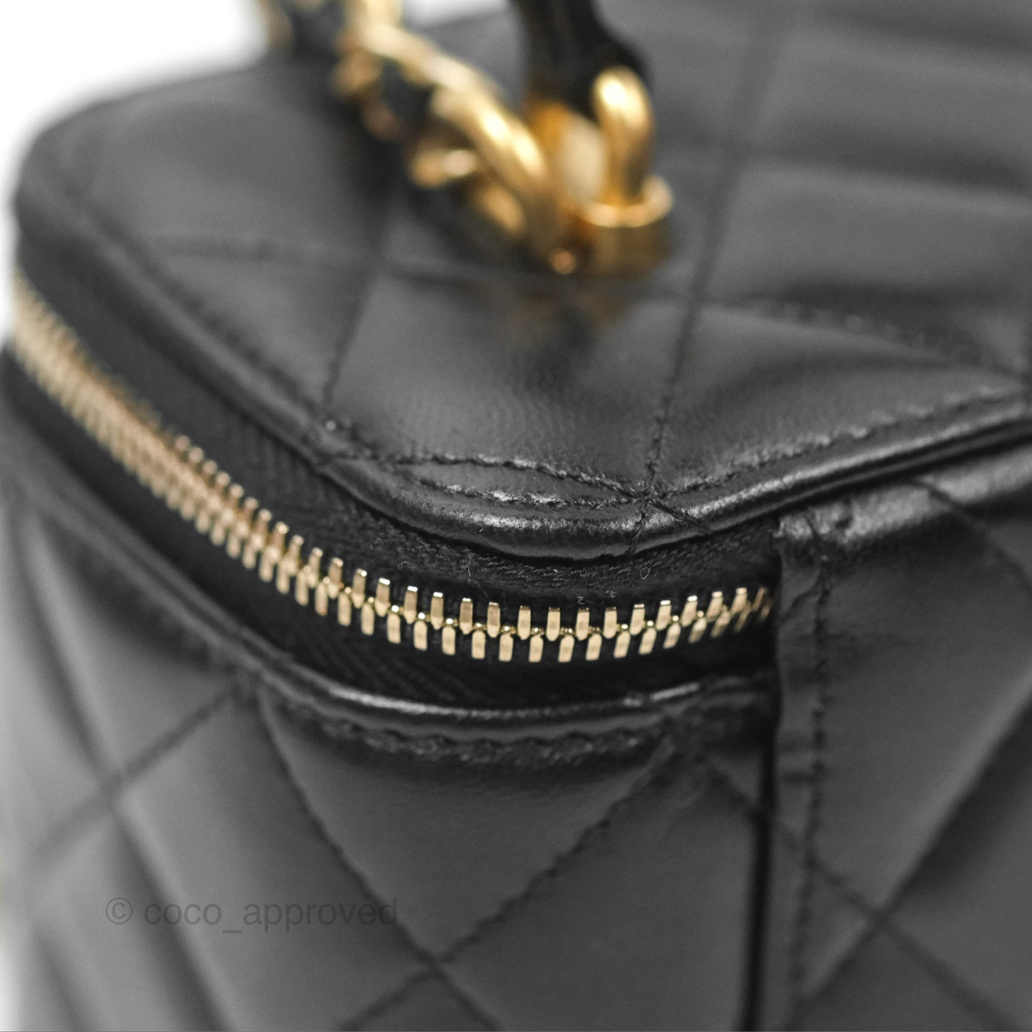 Chanel Vanity Rectangular Top Handle Black Lambskin Gold Hardware