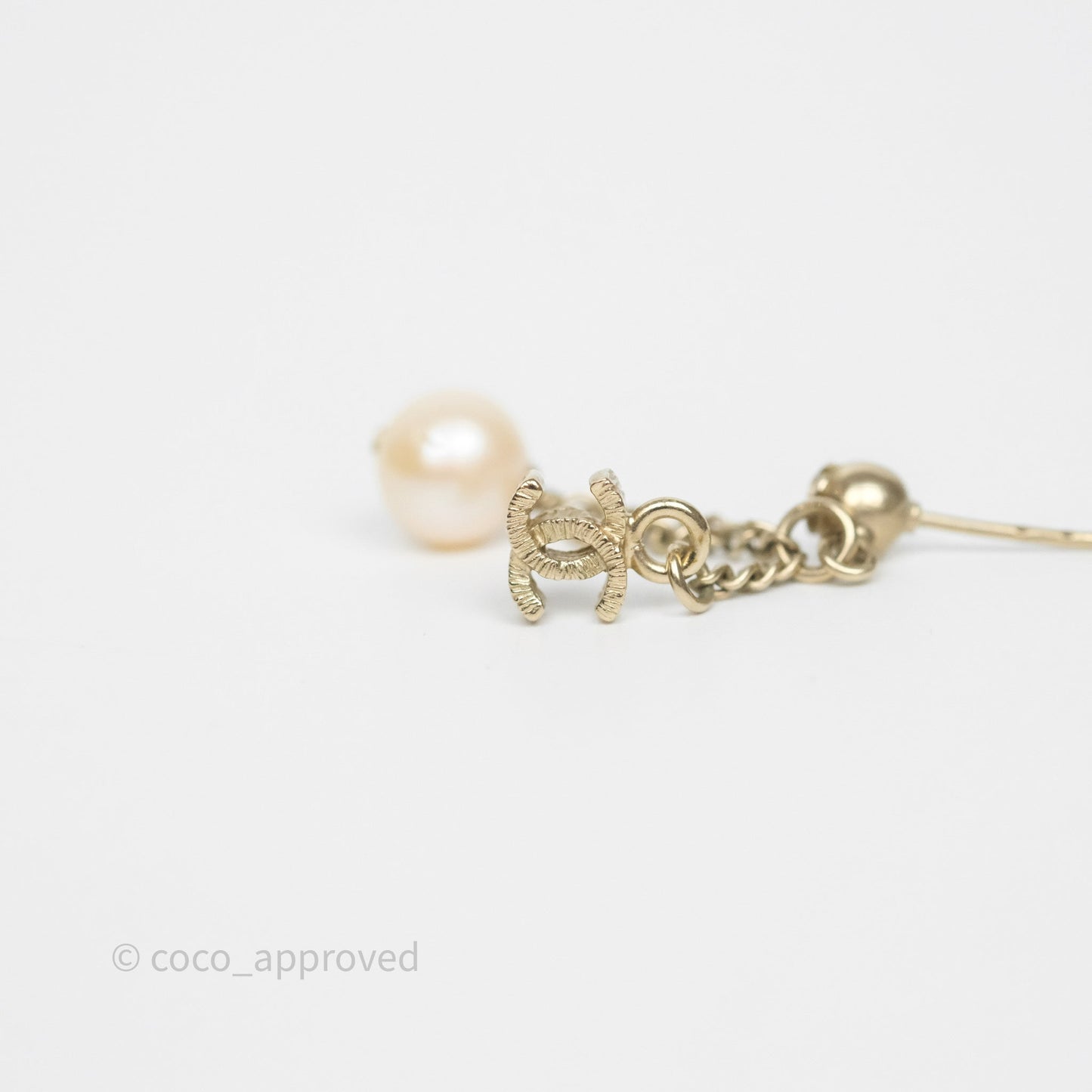 Chanel CC Pearl Drop Earrings Gold Tone