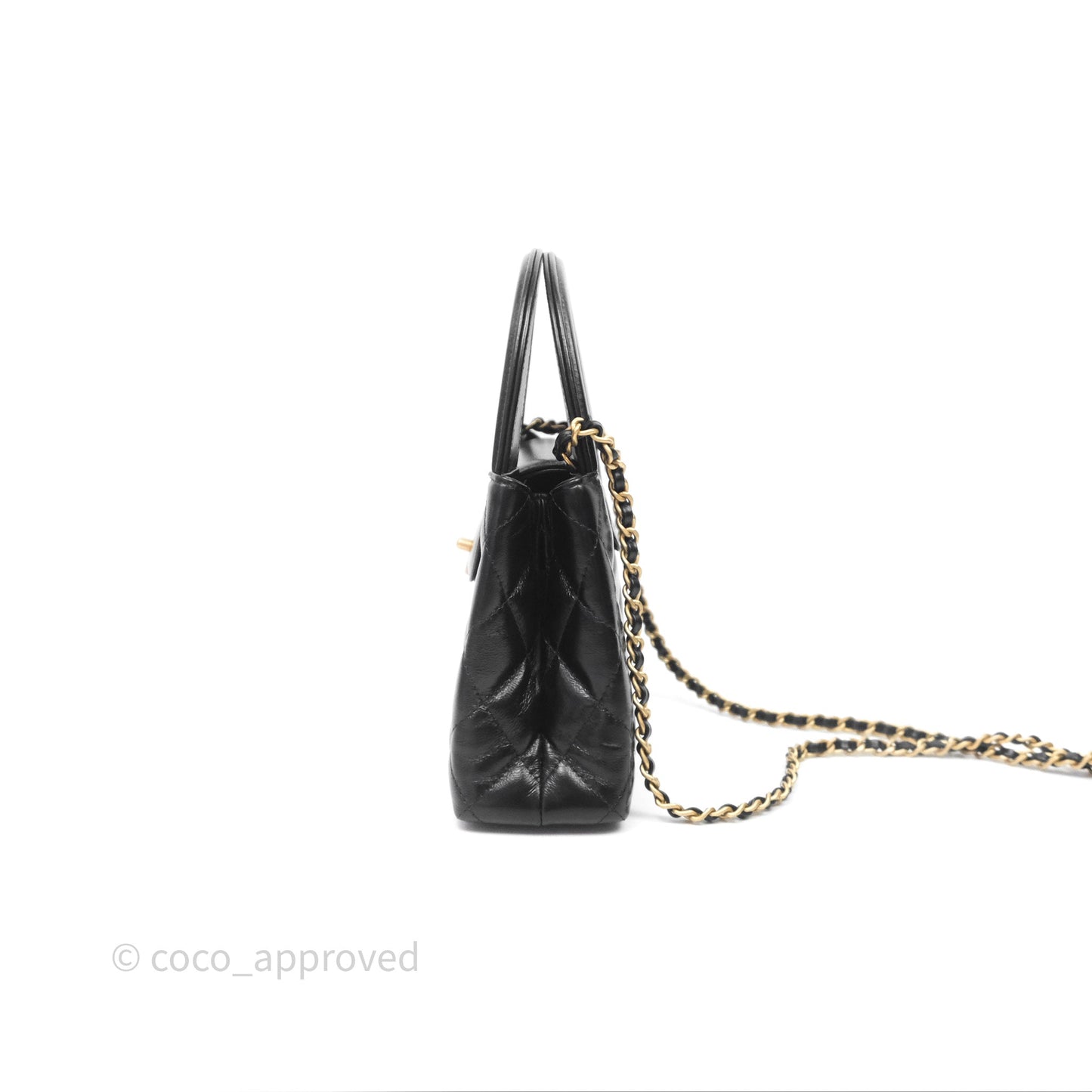Chanel Kelly Bag Quilted Black Shiny Crumpled Calfskin Aged Gold Hardware