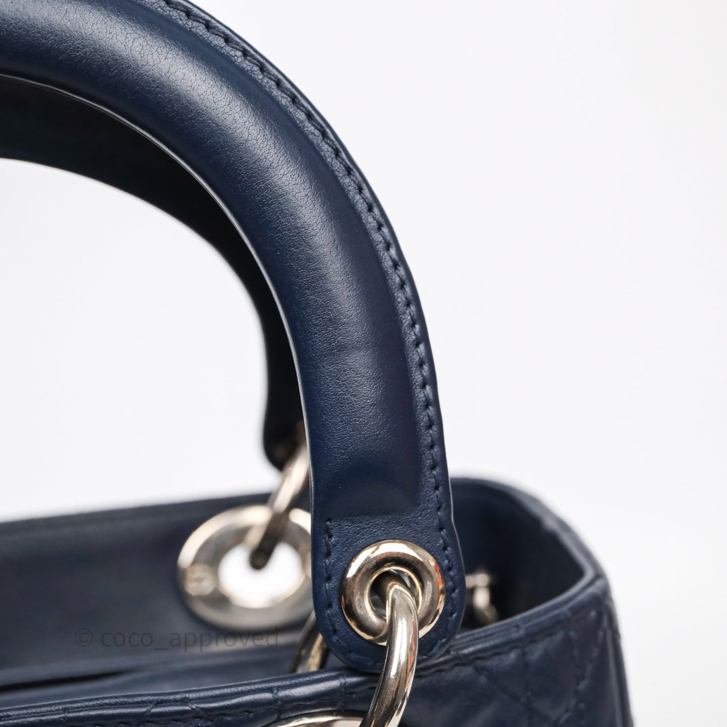 Christian Dior Medium Lady Dior Navy Lambskin Silver Hardware