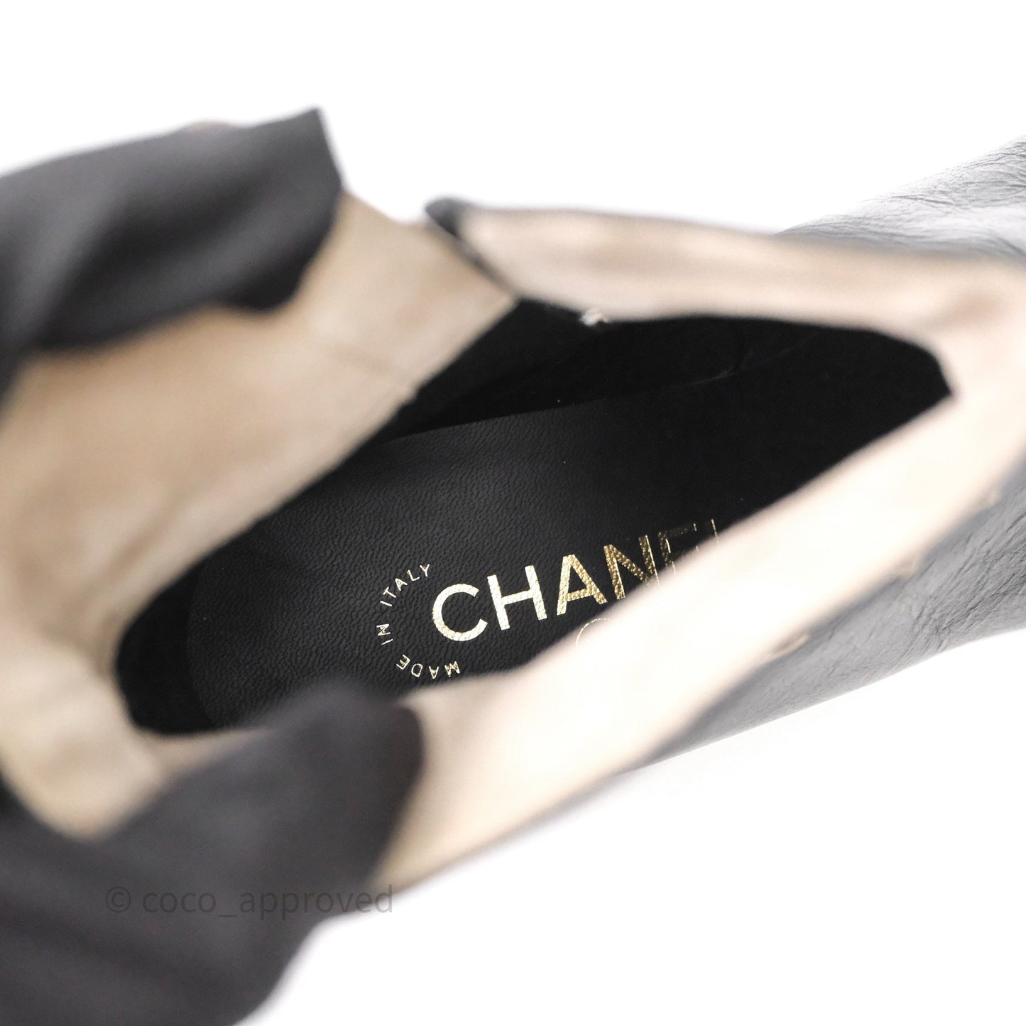 Chanel CC Black Leather Chain Ankle Boots Size 39