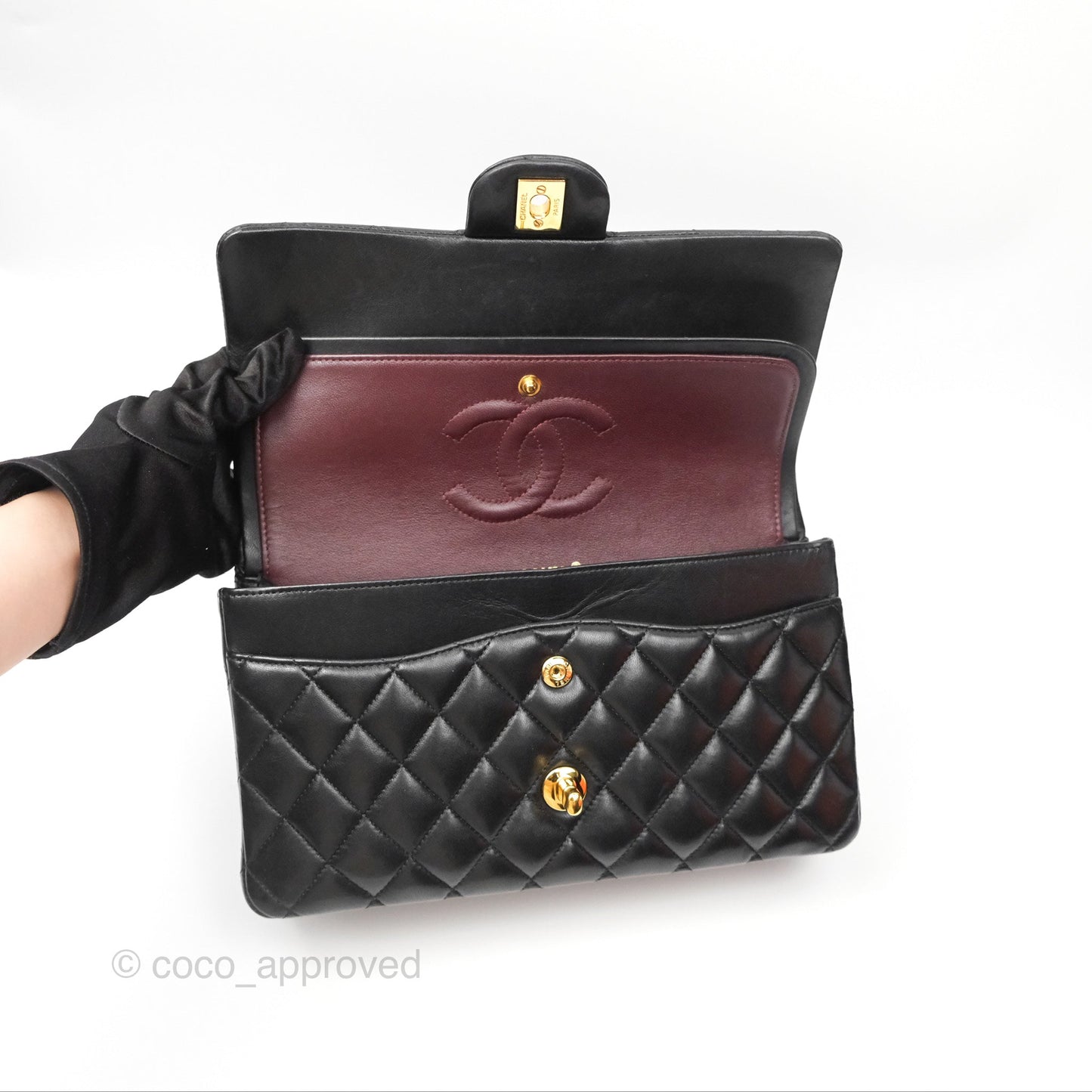Chanel Classic M/L Medium Flap Quilted Black Lambskin Gold Hardware