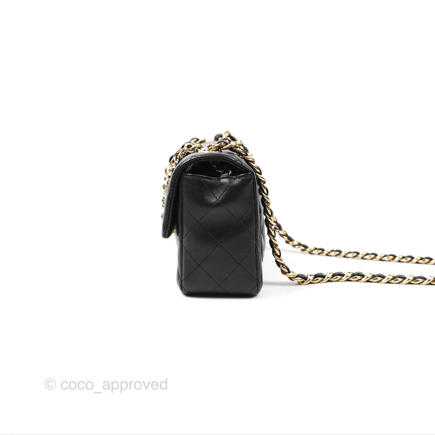 Chanel Quilted Mini Rectangular Flap With Charms Black Lambskin Gold Hardware 21C