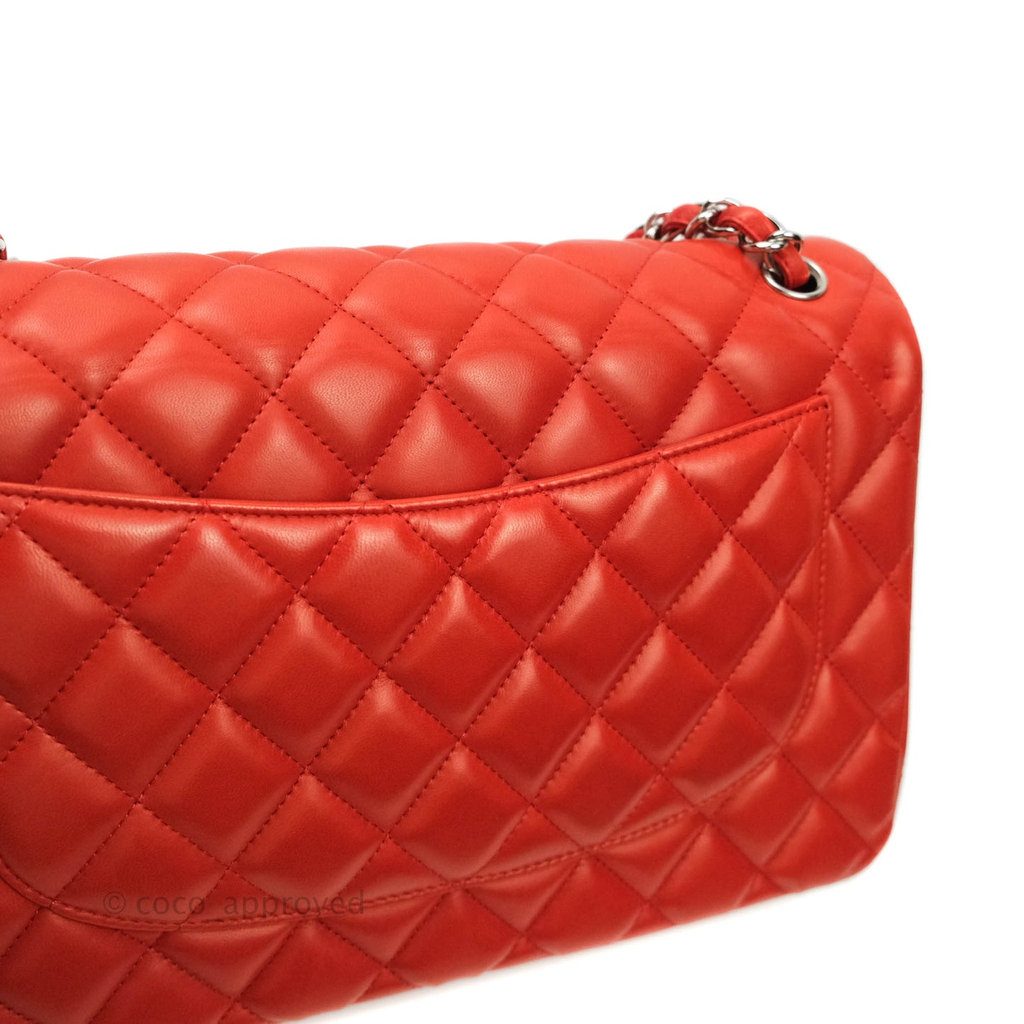 Chanel Jumbo Double Flap Red Lambskin Silver Hardware⁣⁣