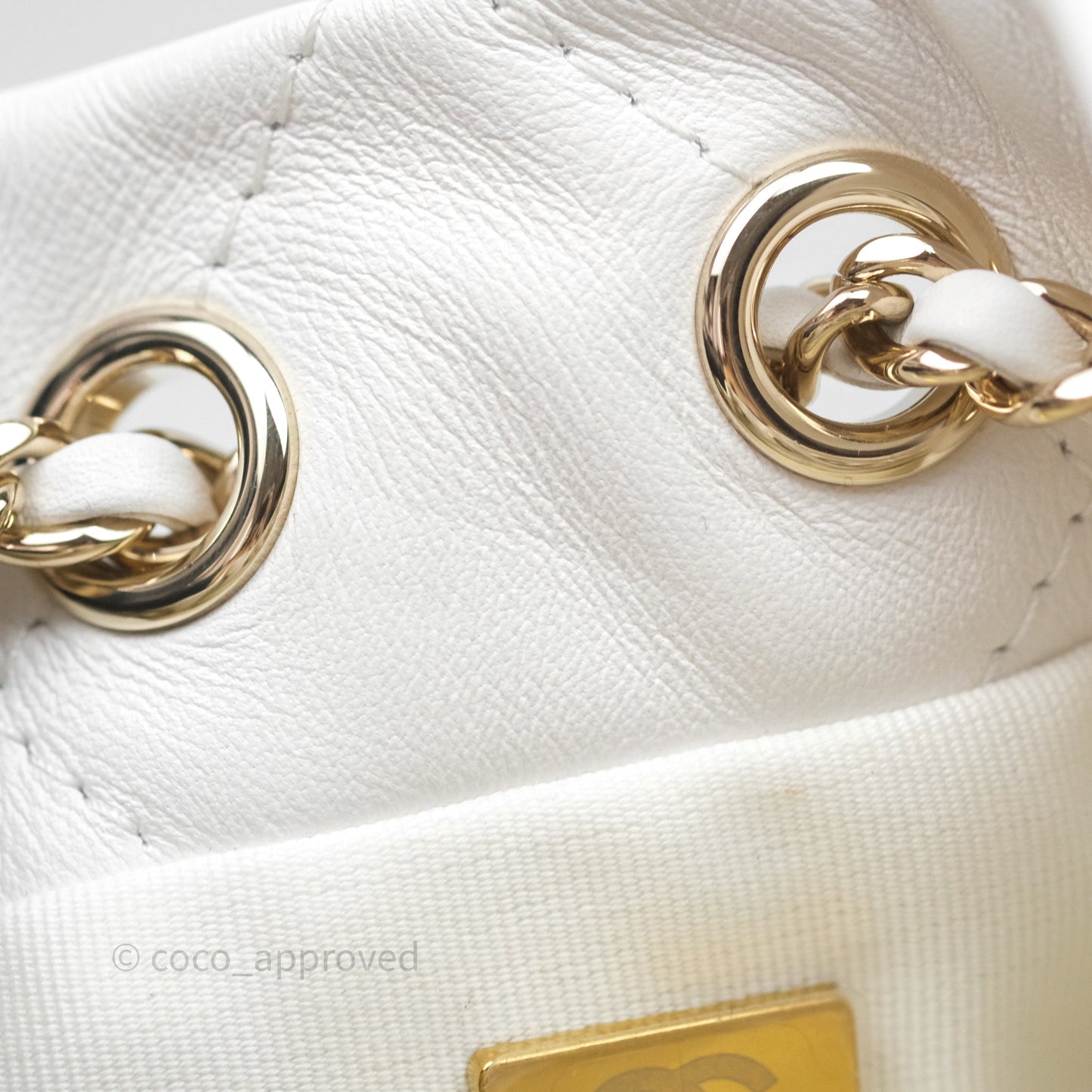 Chanel Quilted Drawstring Bucket Backpack White Calfskin Gold Hardware 24C