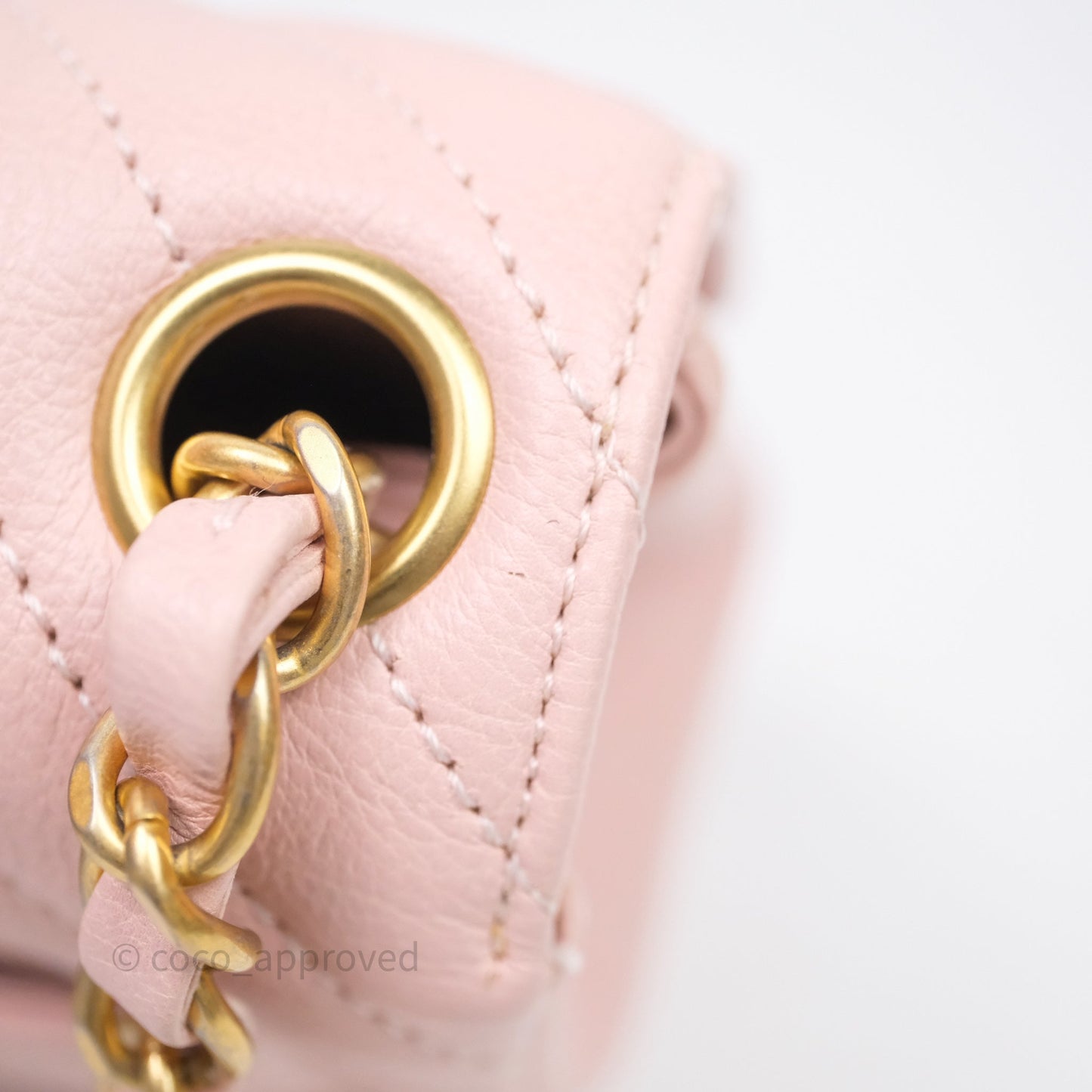 Chanel Mini Square Chevron Pink Calfskin Aged Gold Hardware