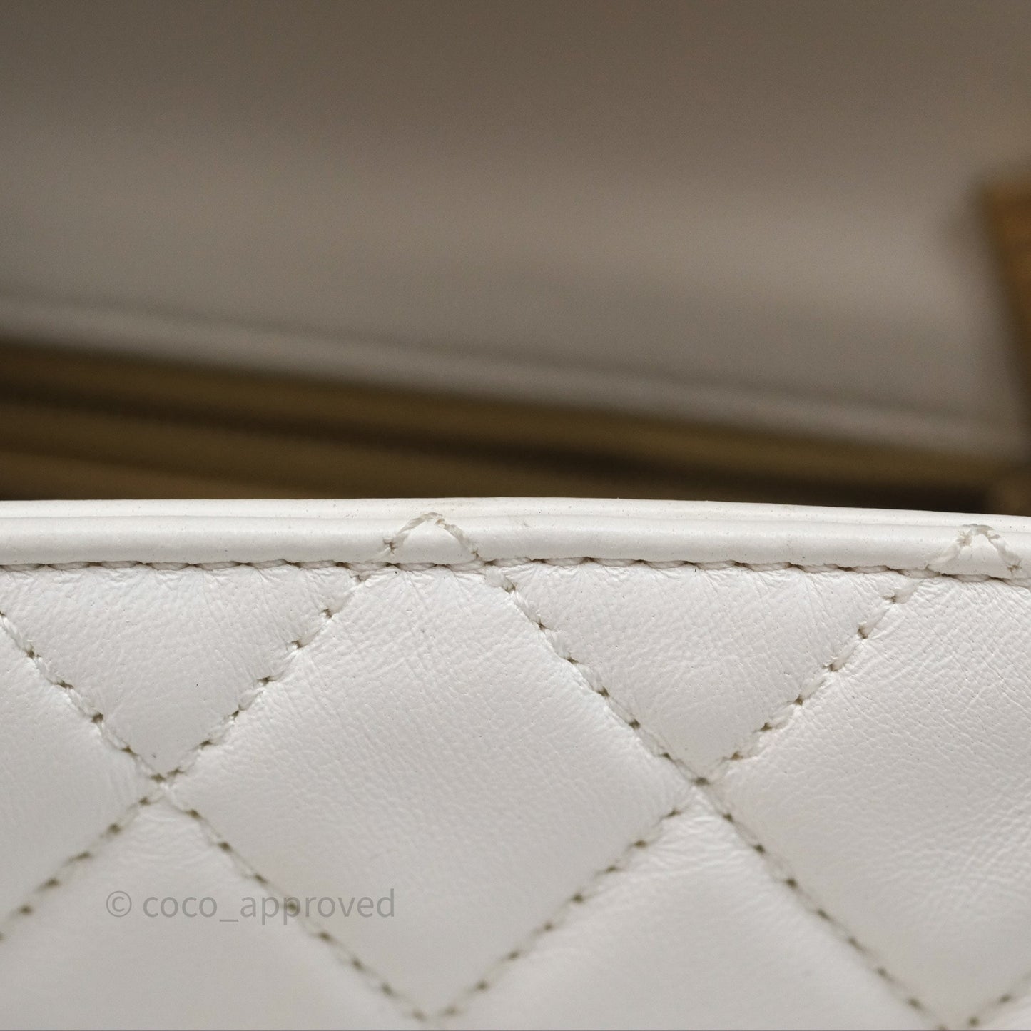 Chanel Mini Rectangular Pearl Crush Quilted White Lambskin Aged Gold Hardware