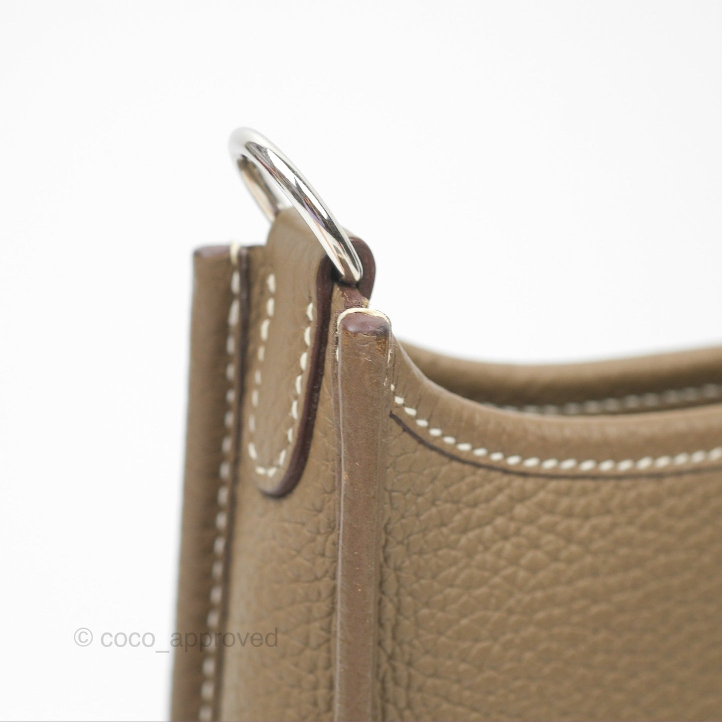 Hermès Mini Evelyne Etoupe Clemence Palladium Hardware with Bleu Indigo Strap