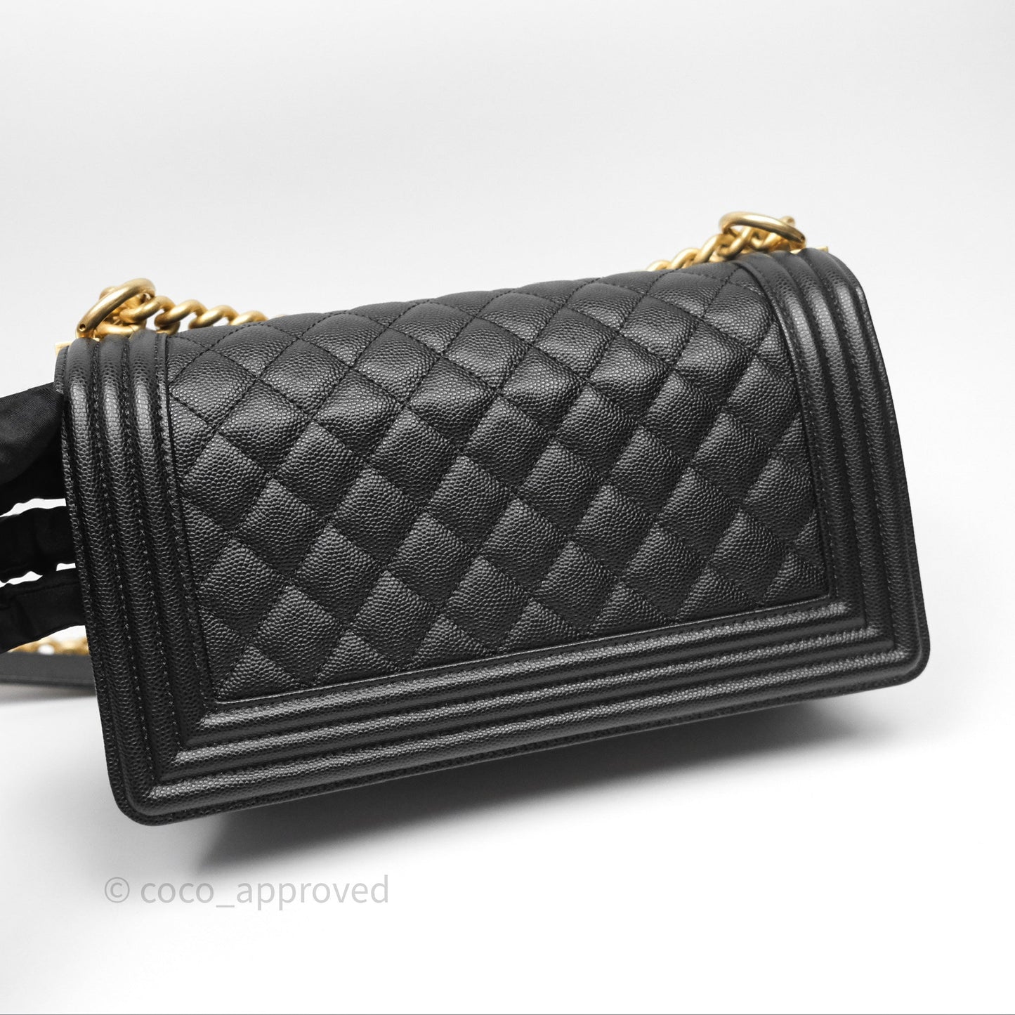Chanel Quilted Medium Boy Black Caviar Aged Gold Hardware