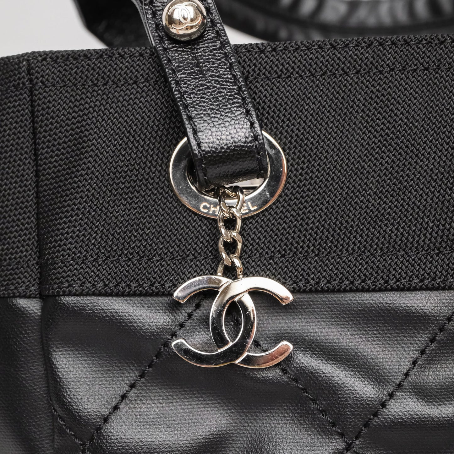 Chanel Quilted Paris Biarritz Tote PM Black Coated Canvas