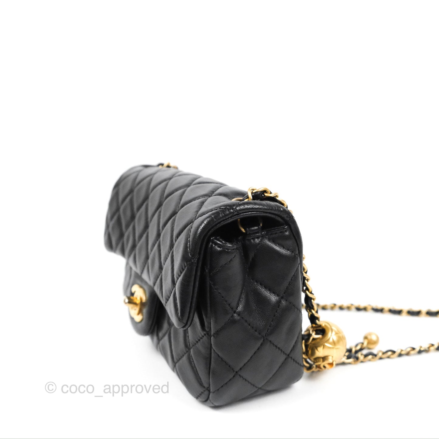 Chanel Mini Rectangular Pearl Crush Black Lambskin Aged Gold Hardware