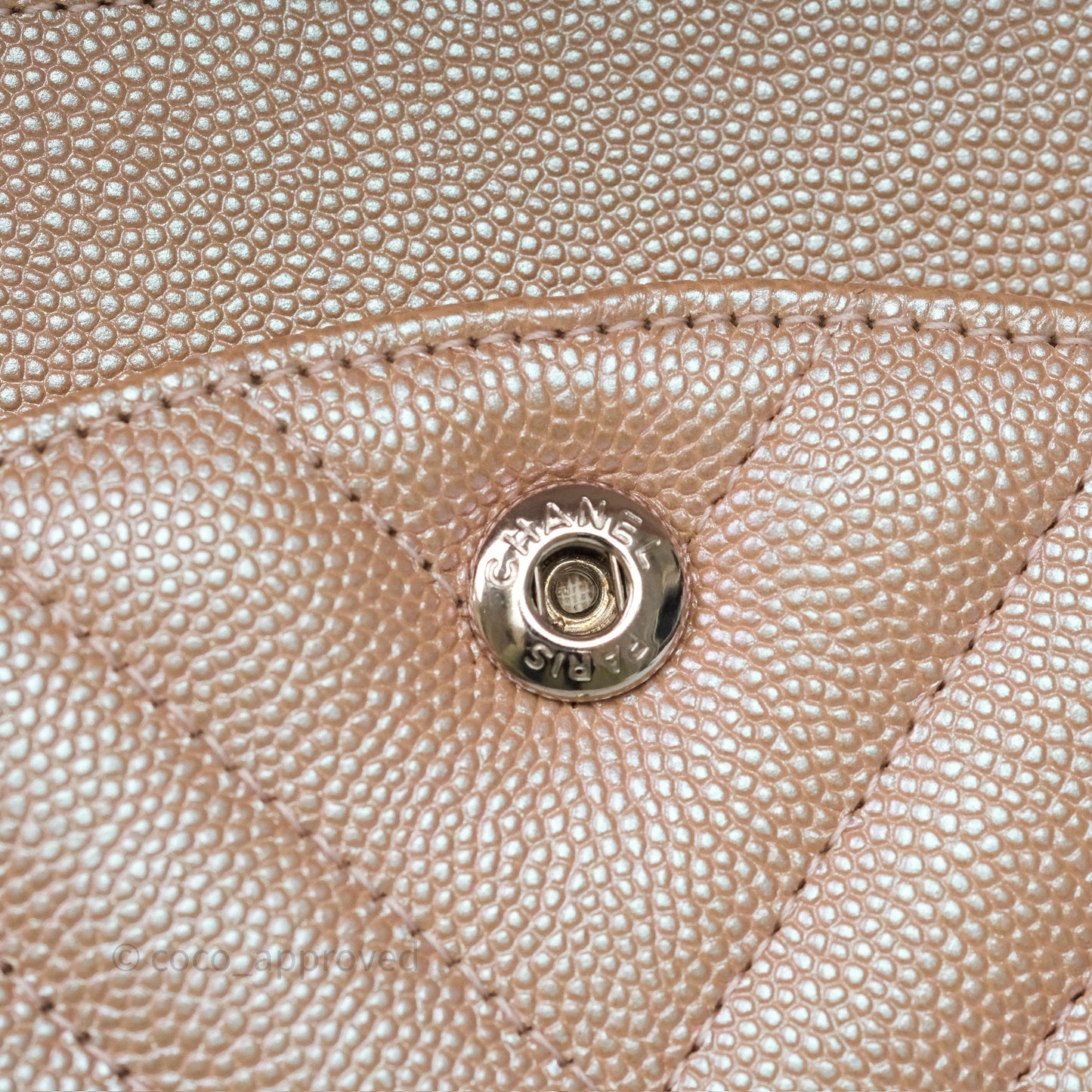 Chanel Classic Medium Double Flap Chevron Iridescent Rose Gold Pink Caviar 17B
