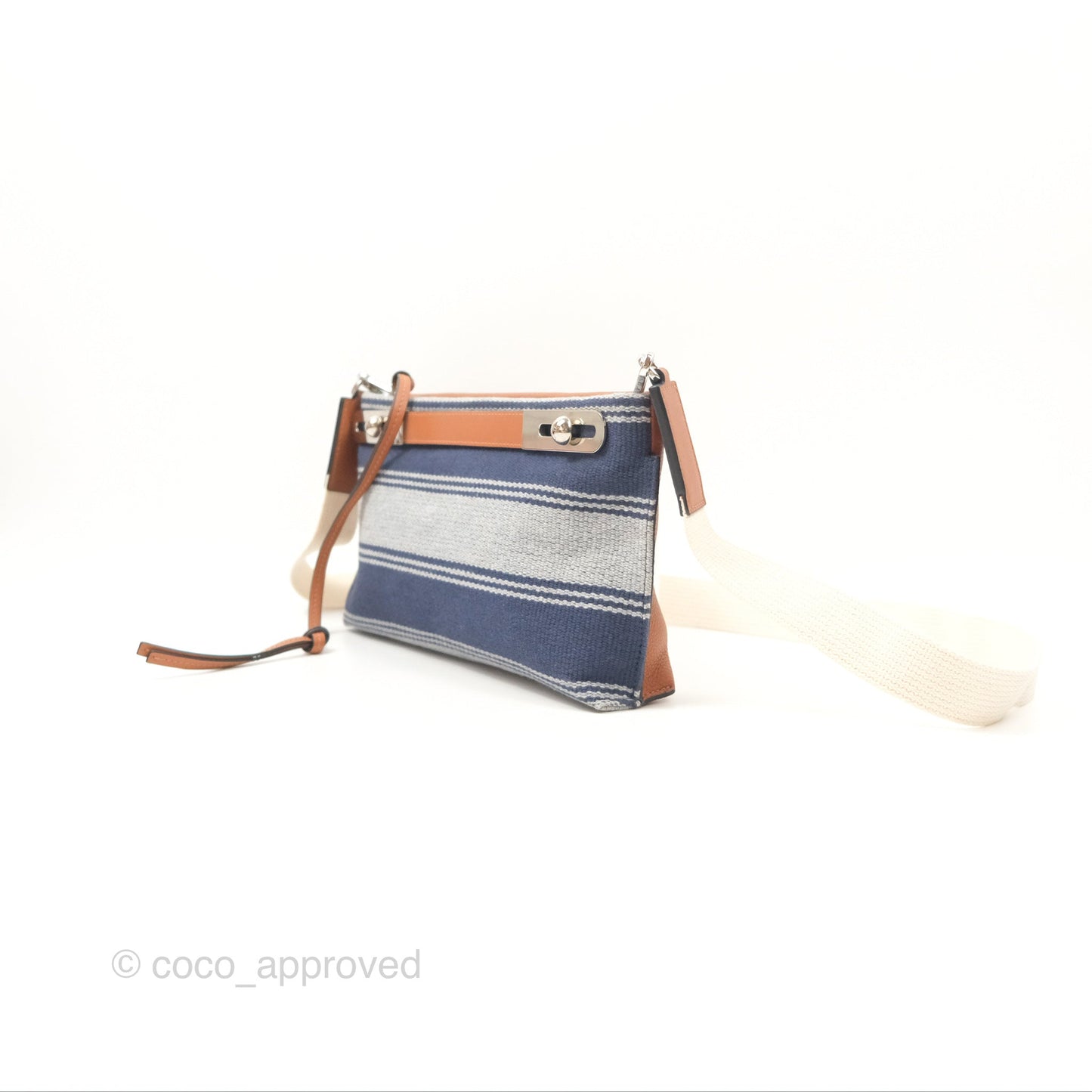 Loewe Small Missy Bag Striped Blue Grey Canvas Tan Leather