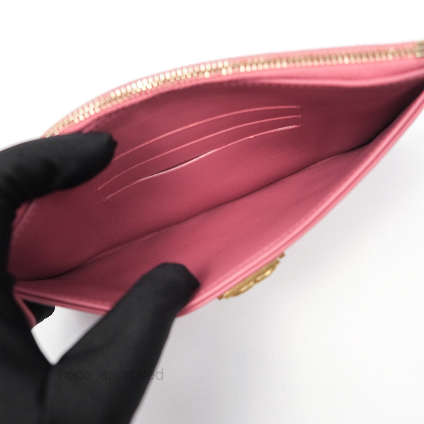 Chanel Boy Long Pouch Wallet Dusty Pink Lambskin Aged Gold Hardware