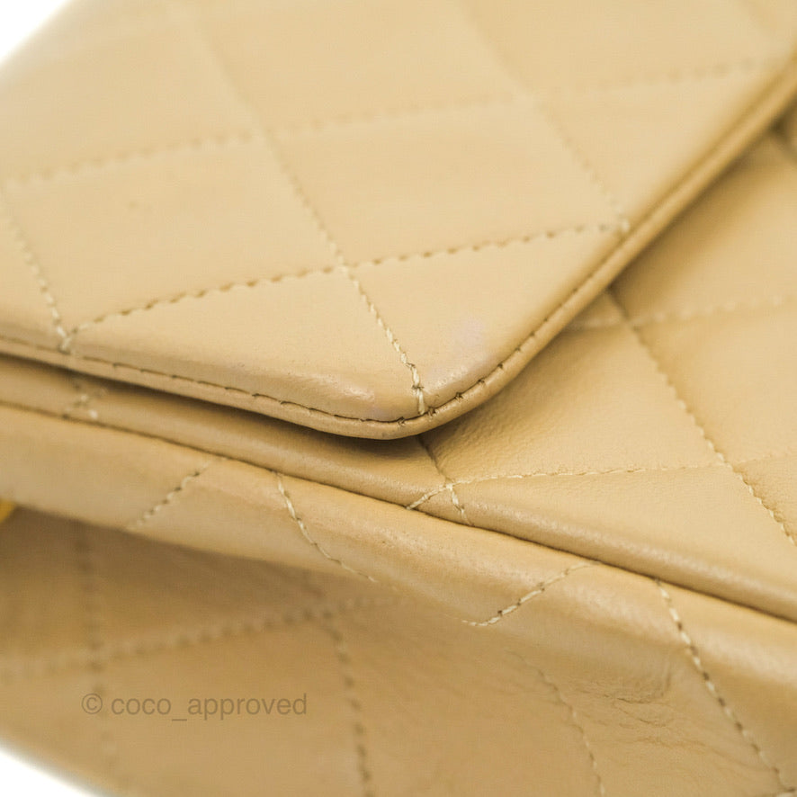 Chanel Vintage Square Flap Bag Beige Lambskin 24K Gold Hardware