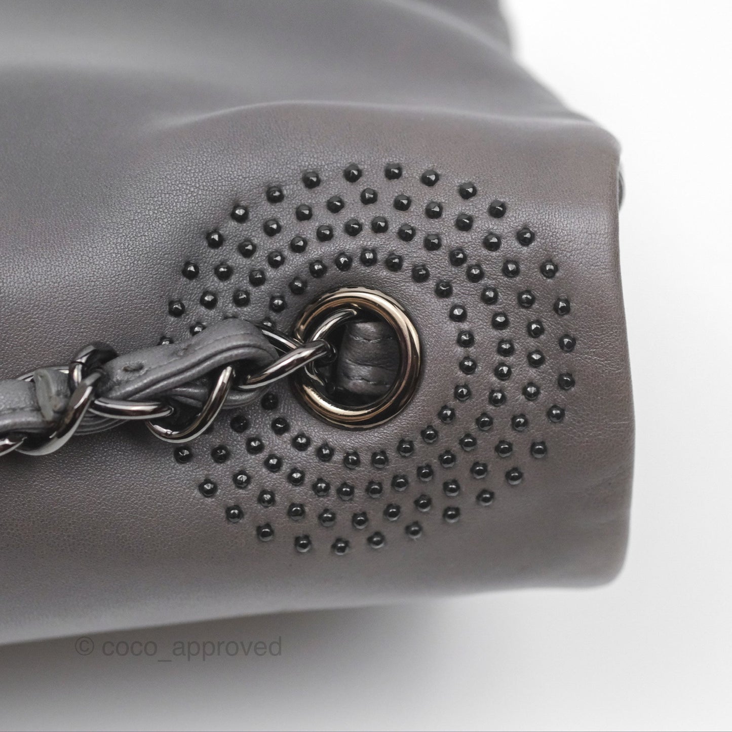 Chanel Studded CC East West Flap Shoulder Bag Lambskin Dark Grey