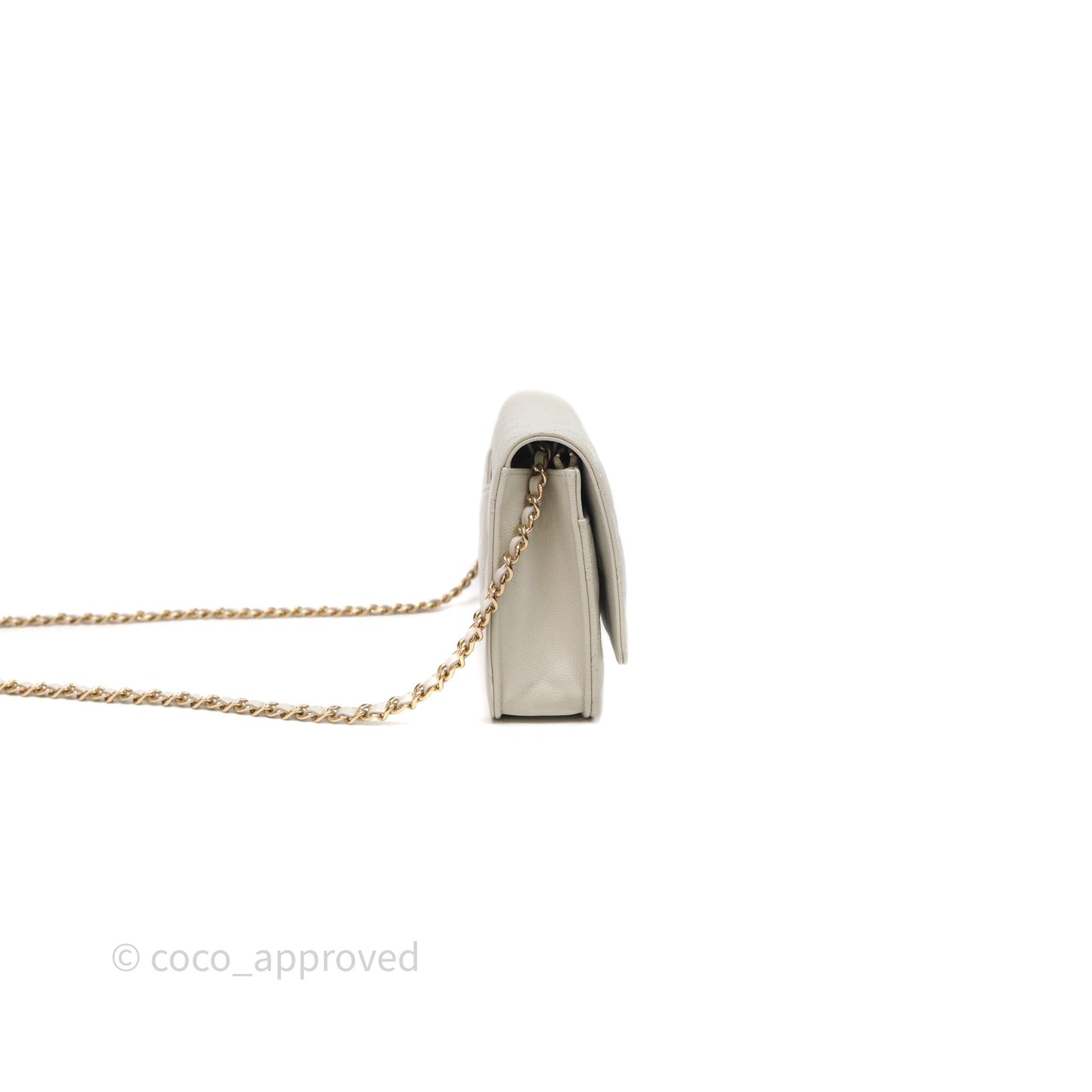 Chanel Quilted Wallet on Chain WOC Light Grey Caviar Gold Hardware 24S