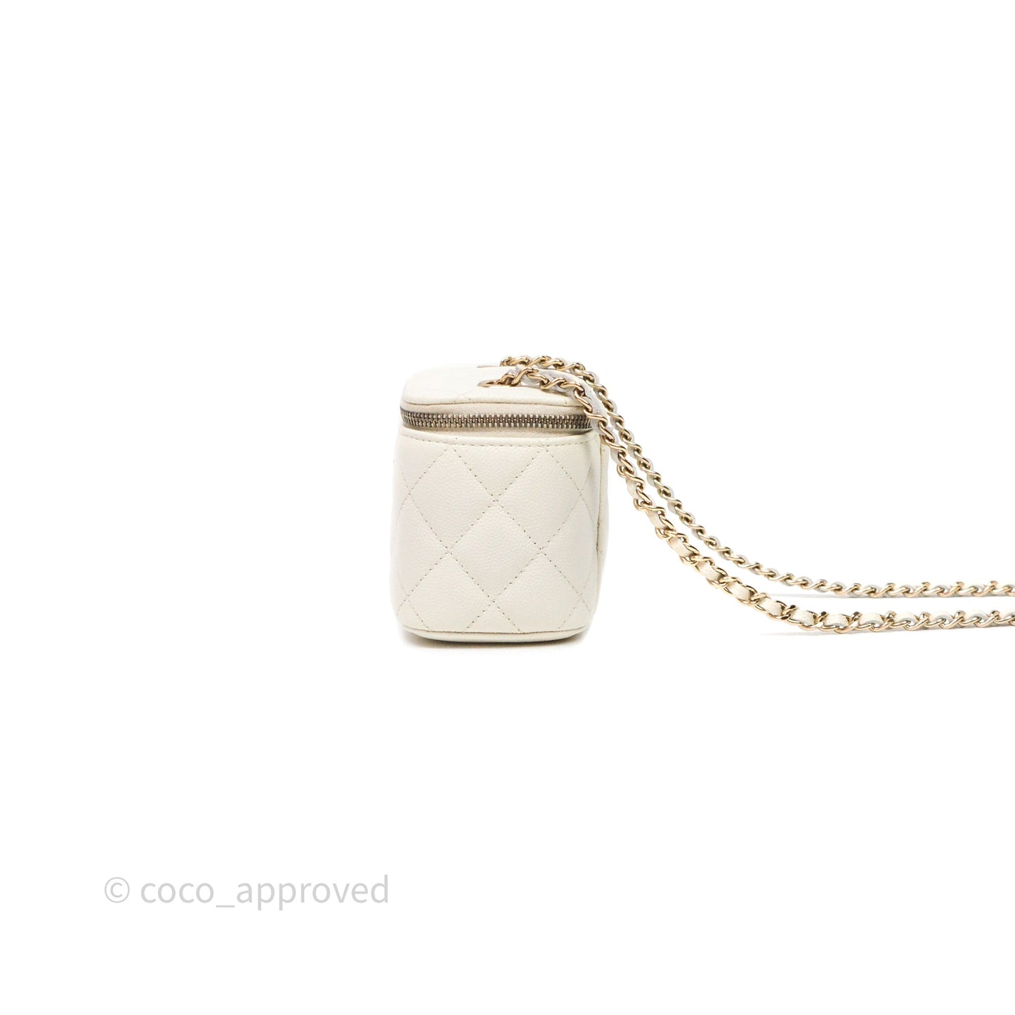 Chanel Mini Vanity With Chain White Caviar Gold Hardware