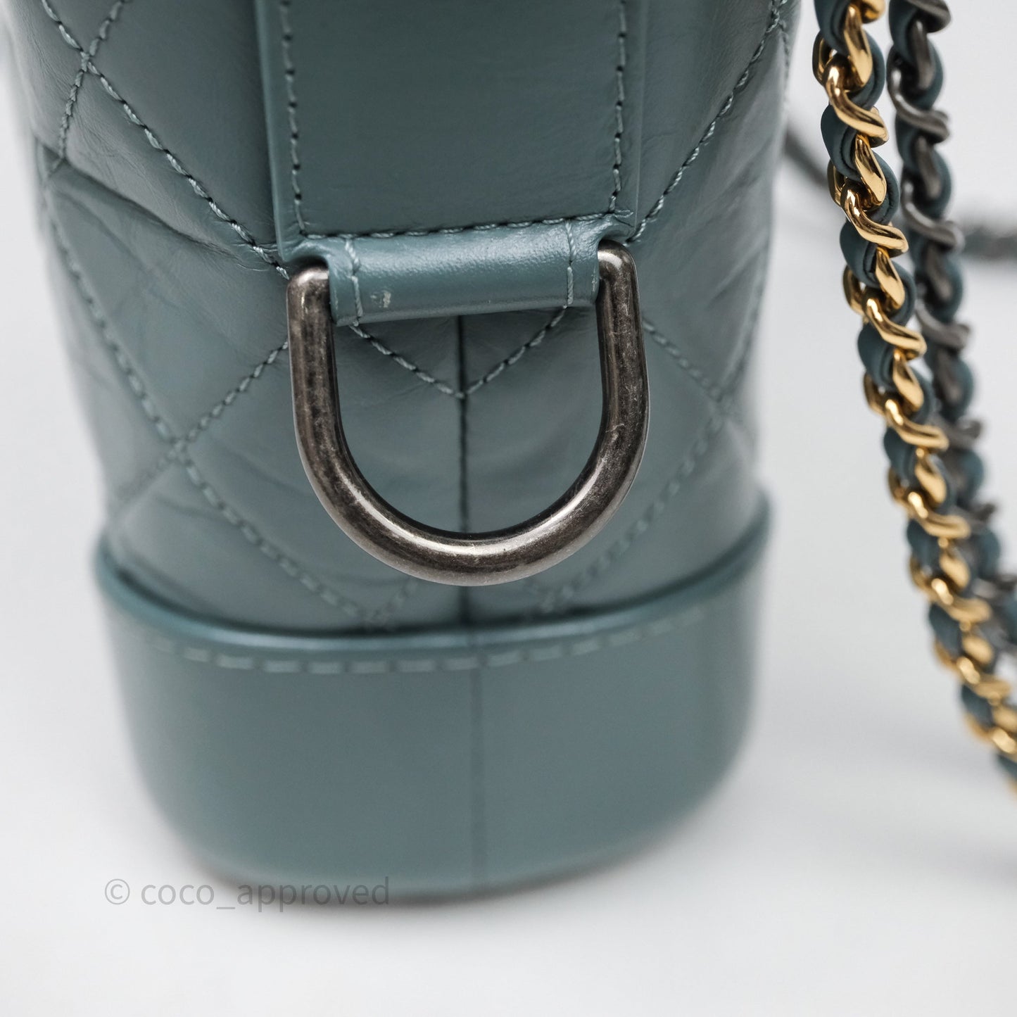 Chanel Small Gabrielle Hobo Quilted Grey Green Aged Calfskin