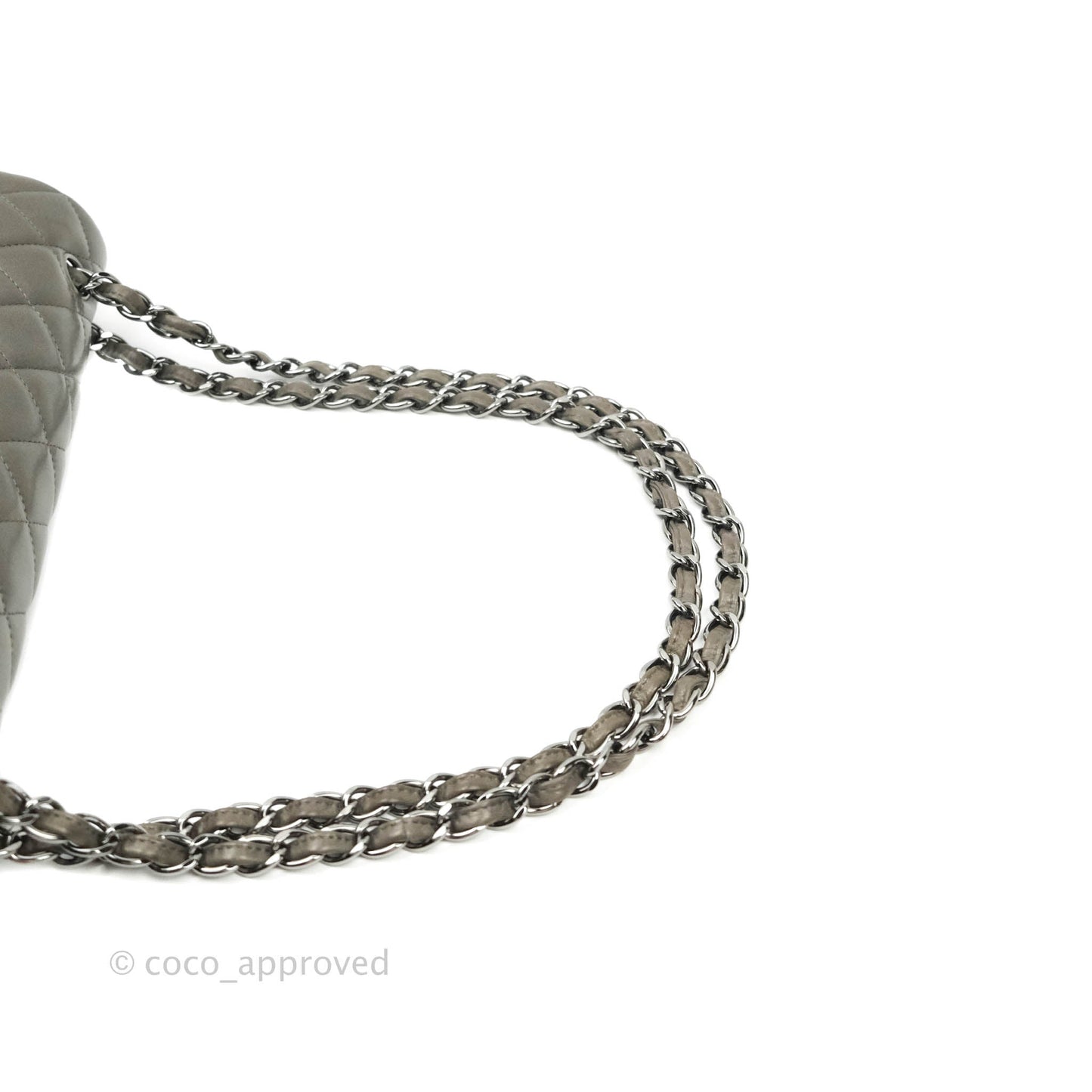Chanel Classic Single Flap Maxi Grey Lambskin Gun Metal Hardware