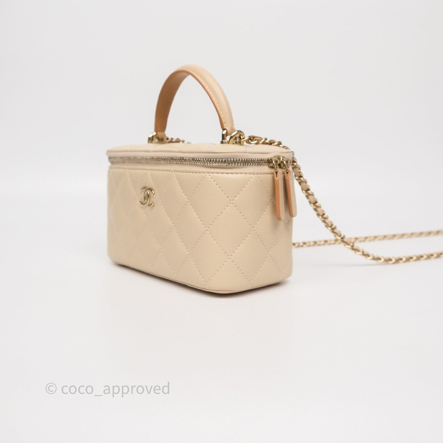 Chanel Vanity Rectangular Top Handle Ecru/Beige Lambskin Gold Hardware 23P