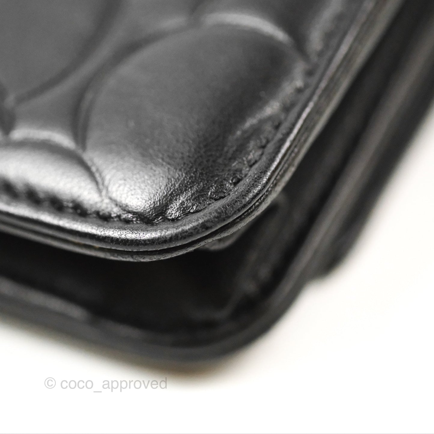 Chanel Camellia Embossed Wallet on Chain WOC Black Lambskin Silver Hardware