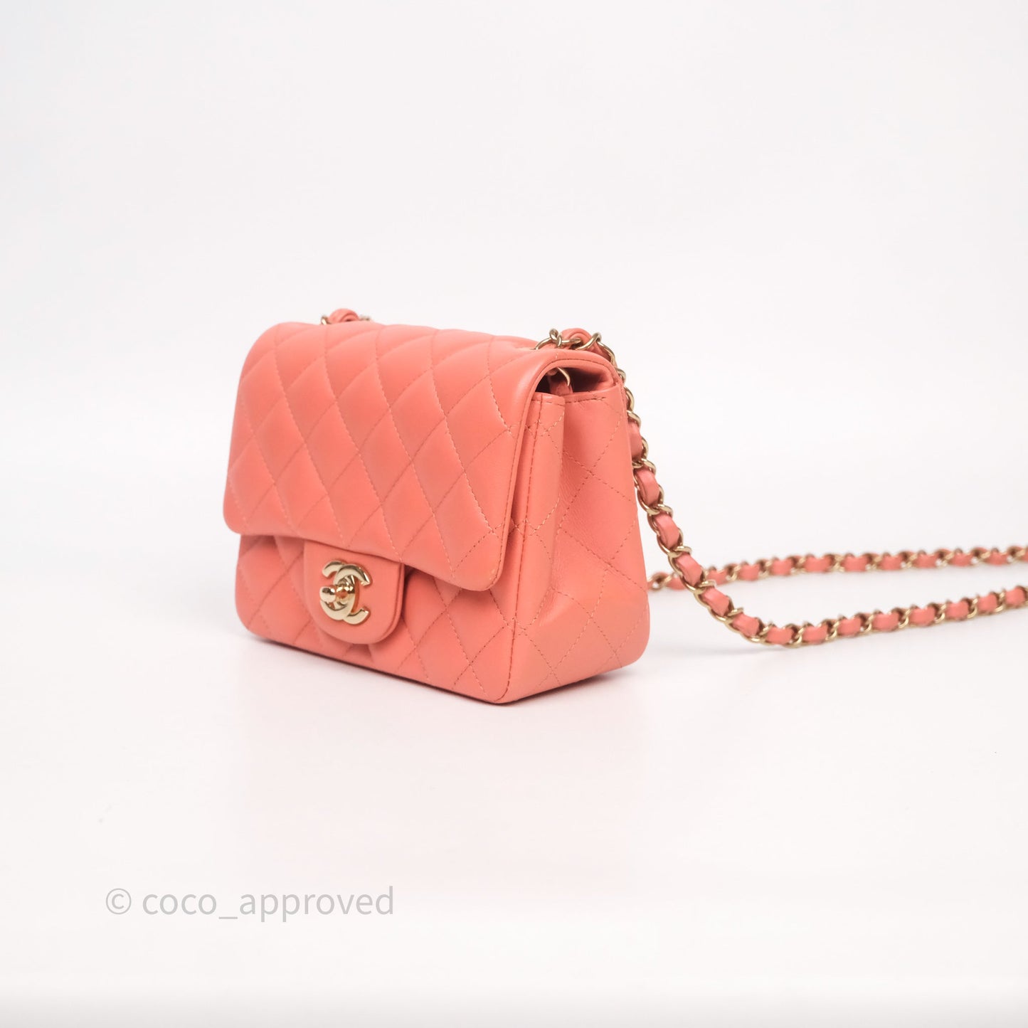 Chanel Mini Square Flap Quilted Pink Lambskin Gold Hardware