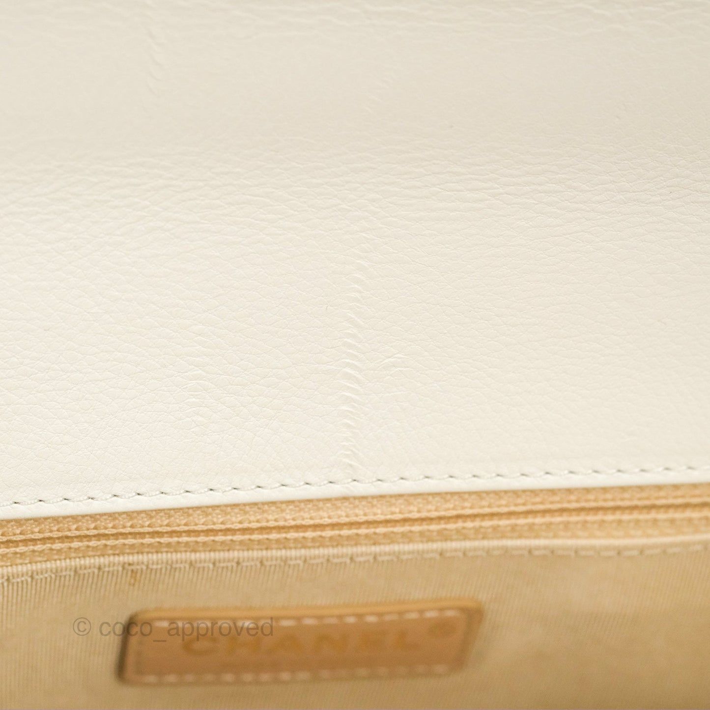 Chanel Quilted Label Click Flap Bag White Grained Calfskin Gold Hardware