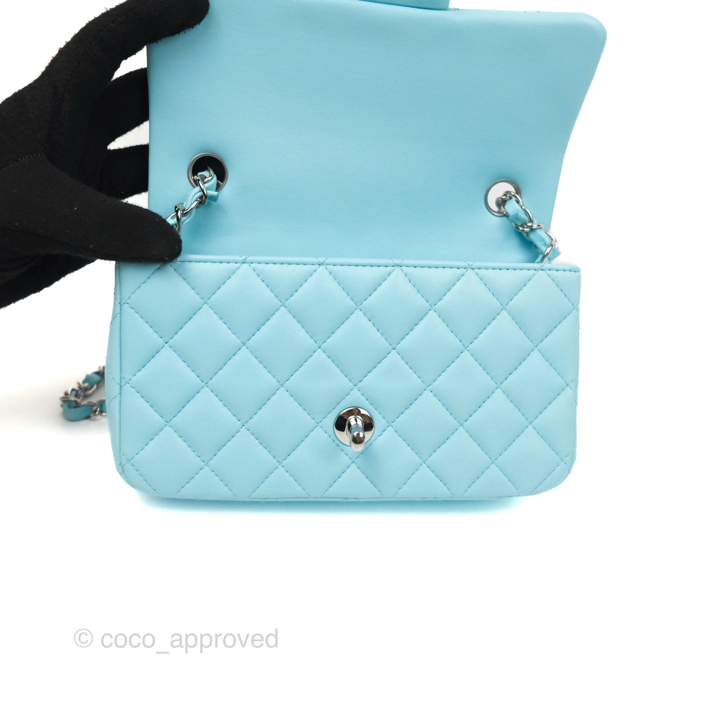 Chanel Quilted Mini Rectangular Flap Neon Blue Lambskin Silver Hardware 21S