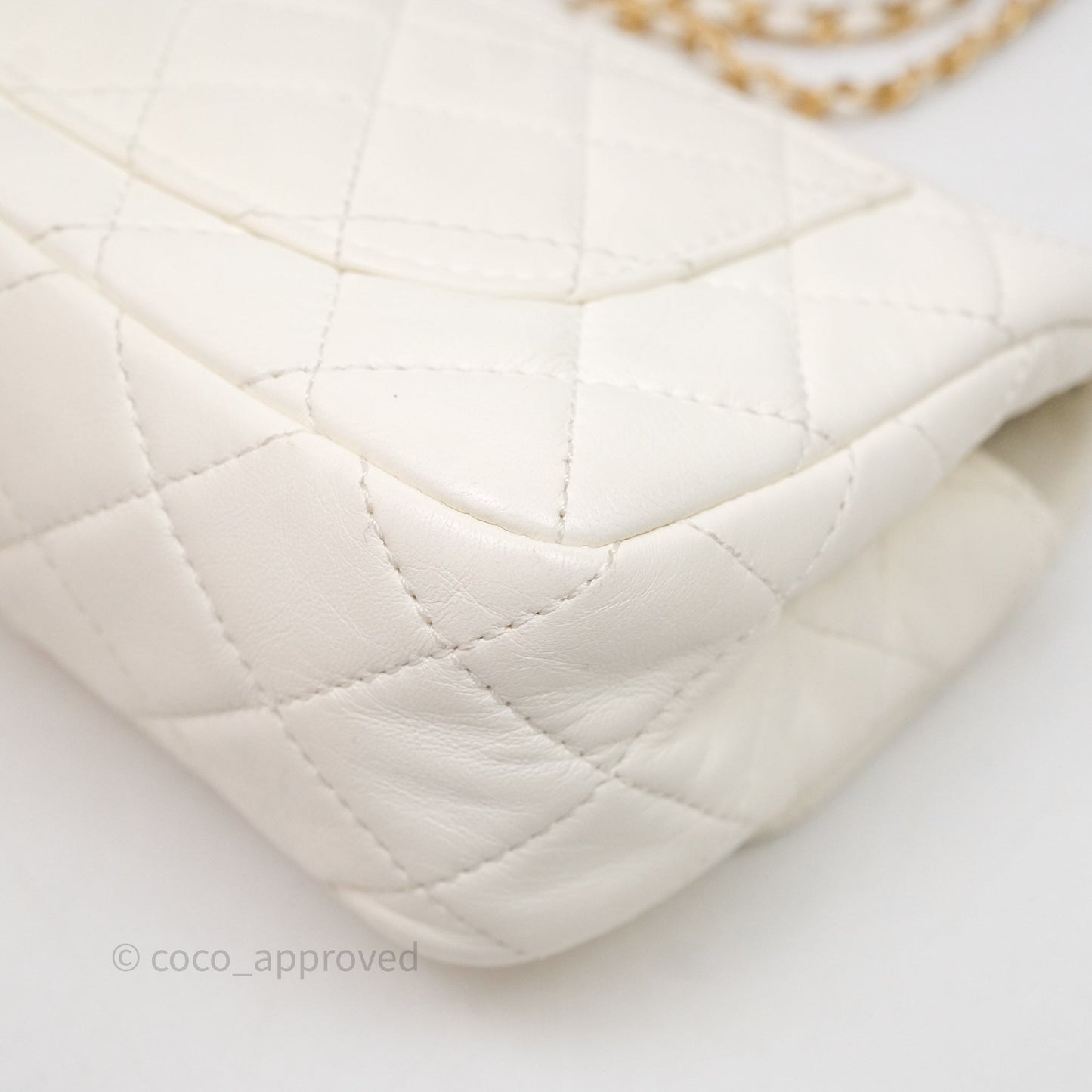 Chanel Mini Rectangular Pearl Crush White Lambskin Aged Gold Hardware