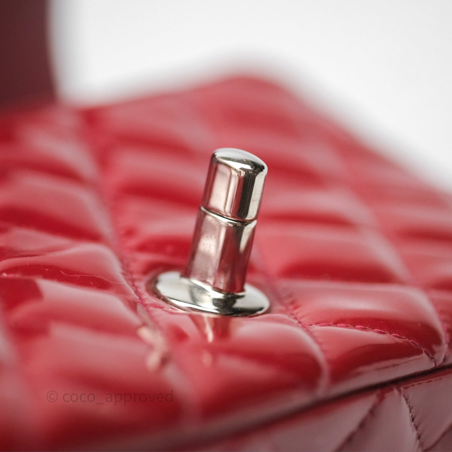 Chanel Quilted Mini Rectangular Flap Red Patent Silver Hardware