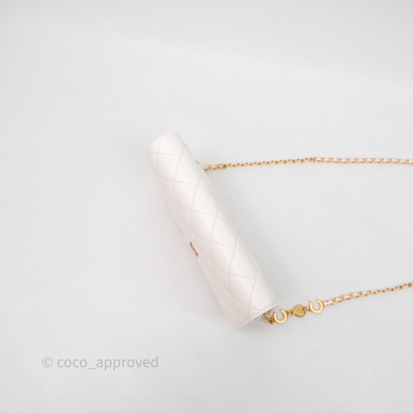 Chanel Coco Heart Chain WOC Ivory White Lambskin Aged Gold Hardware 22K