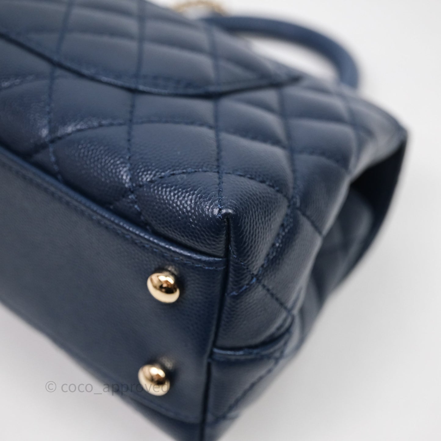 Chanel Small Coco Handle Navy Caviar Gold Hardware Lizard Handle