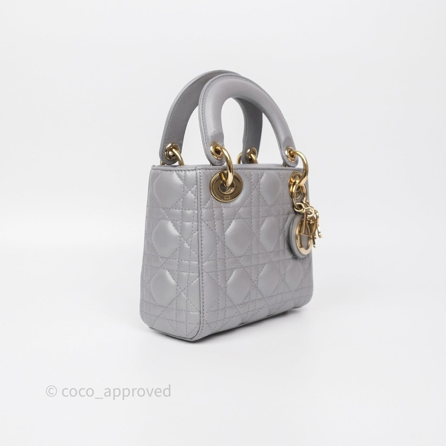 Christian Dior Mini Lady Dior Iridescent Grey Lambskin Cannage Gold Hardware