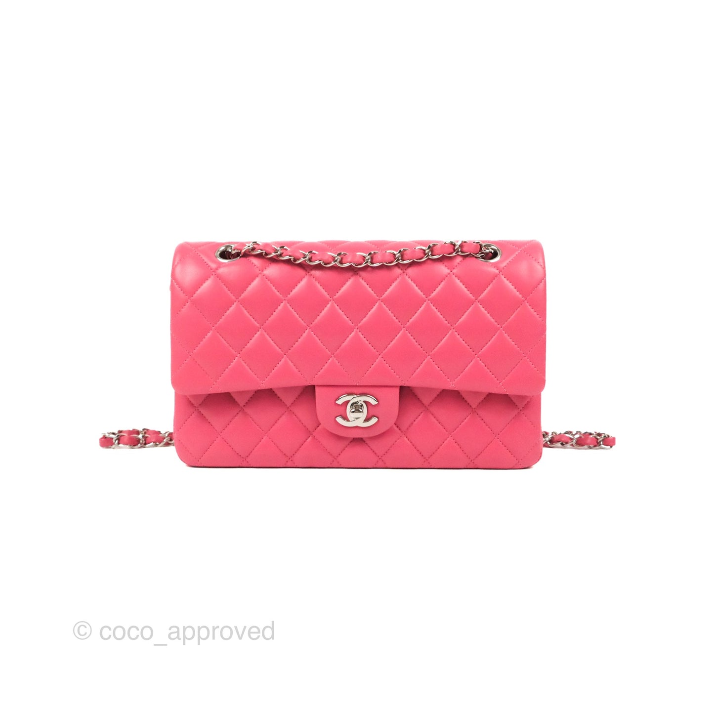 Chanel Classic M/L Medium Flap Quilted Pink Lambskin Silver Hardware